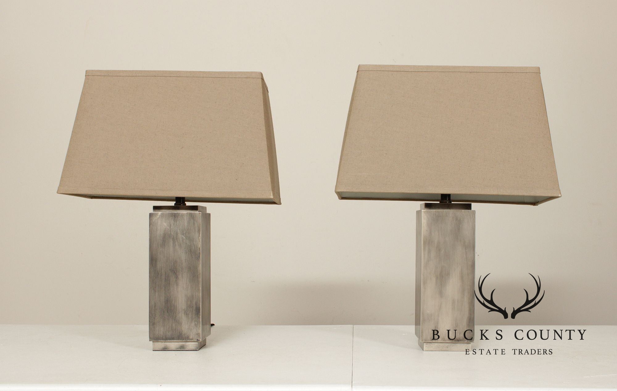 Restoration Hardware Pair of Square Column Table Lamps