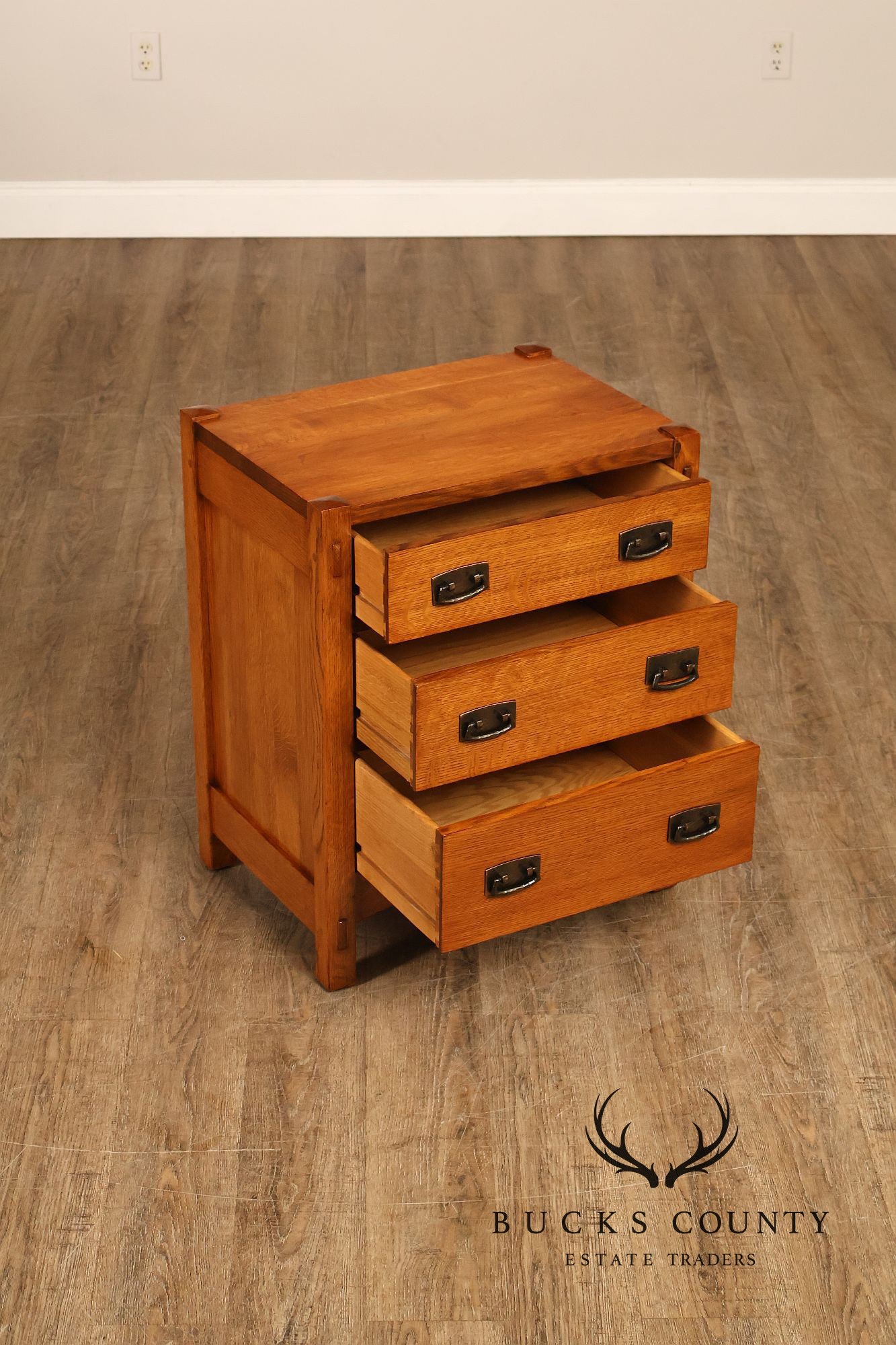 Stickley Mission Collection Pair of Oak Three-Drawer Nightstands