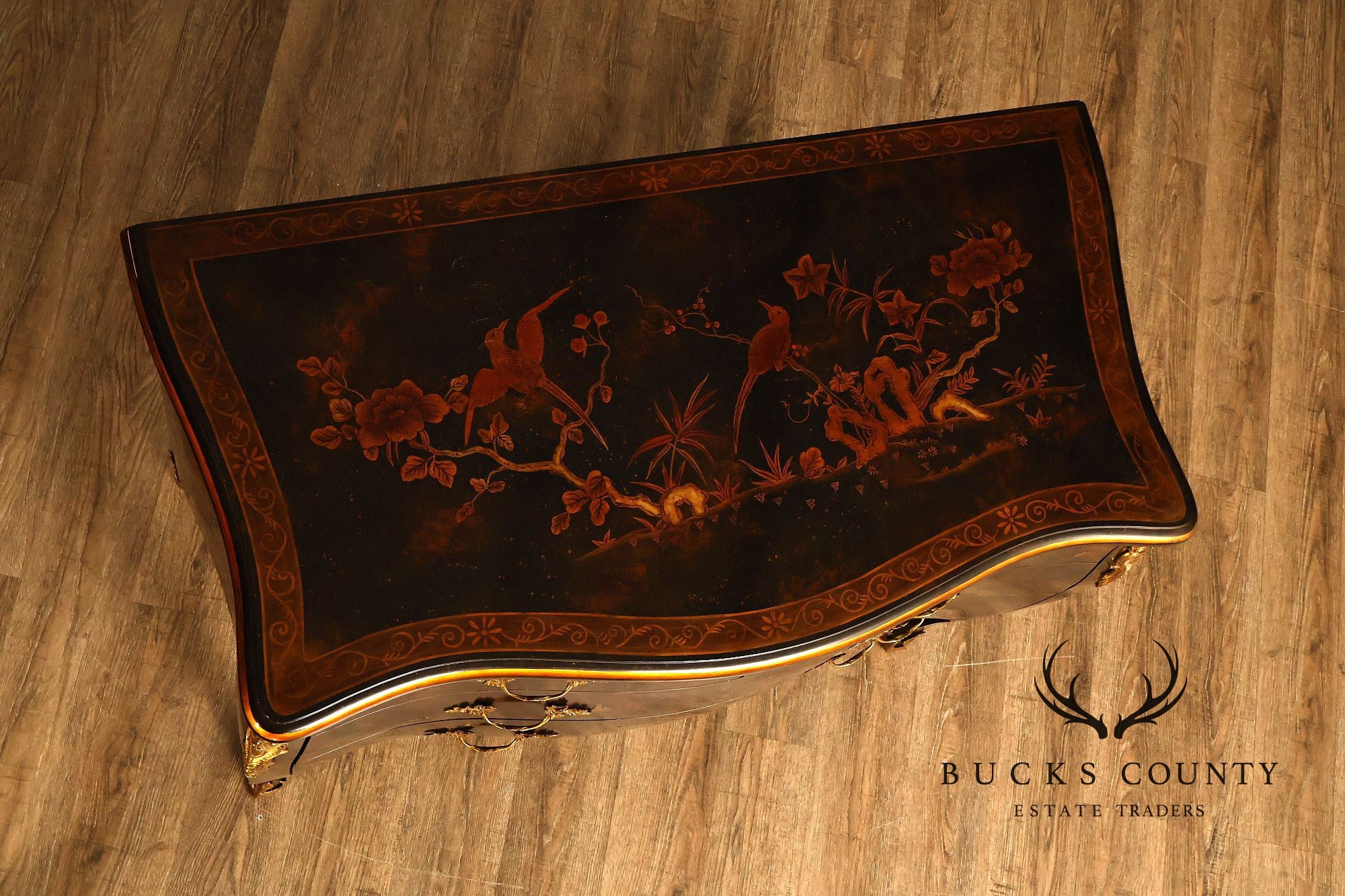 Maitland Smith Chinoiserie Hand Painted Bombe Chest