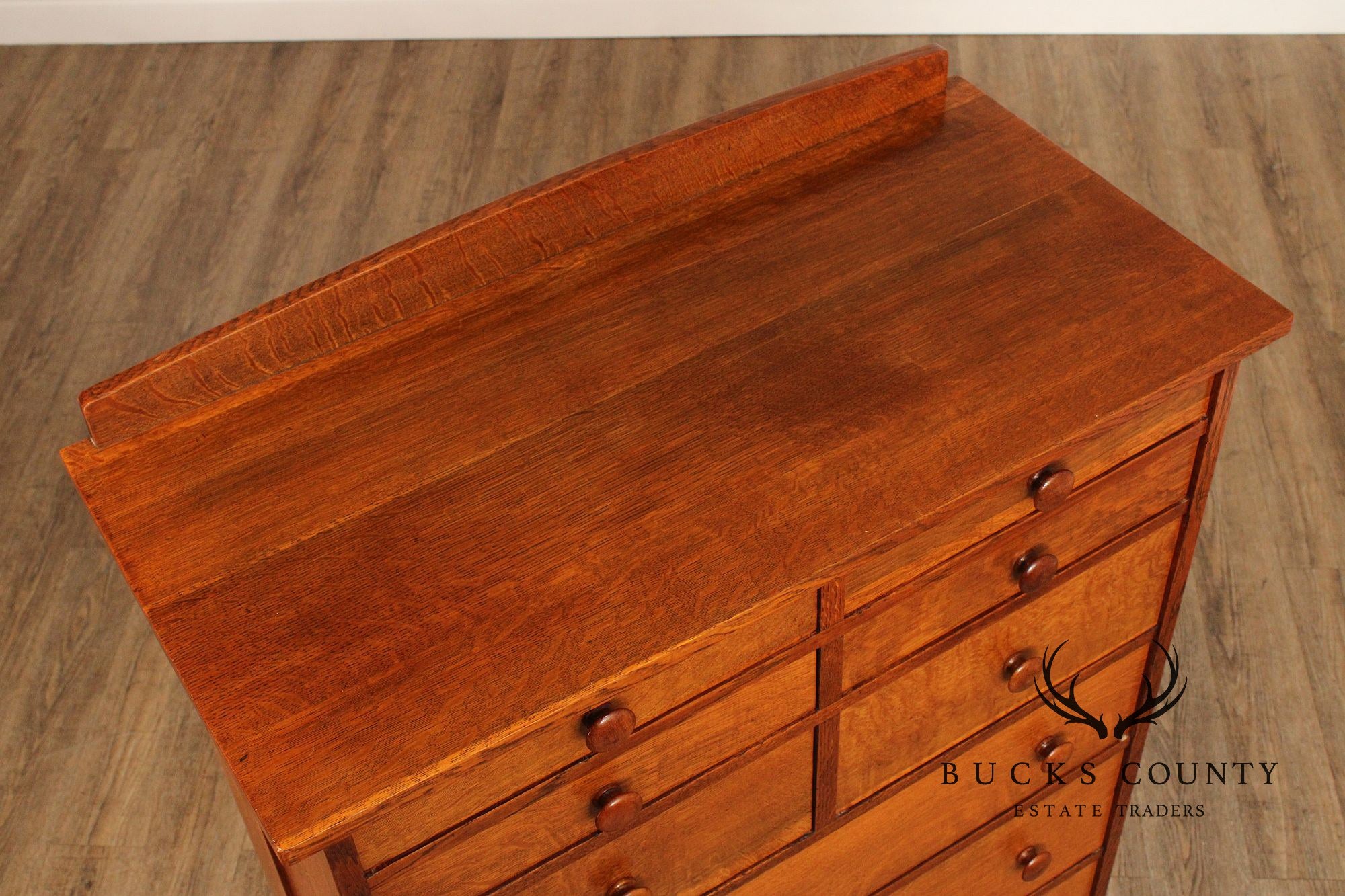 Antique L. & J.G. Stickley Mission Oak Tall Chest of Drawers