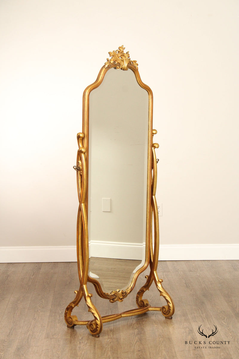 David Michael Italian Louis XIV Style Giltwood Cheval Mirror