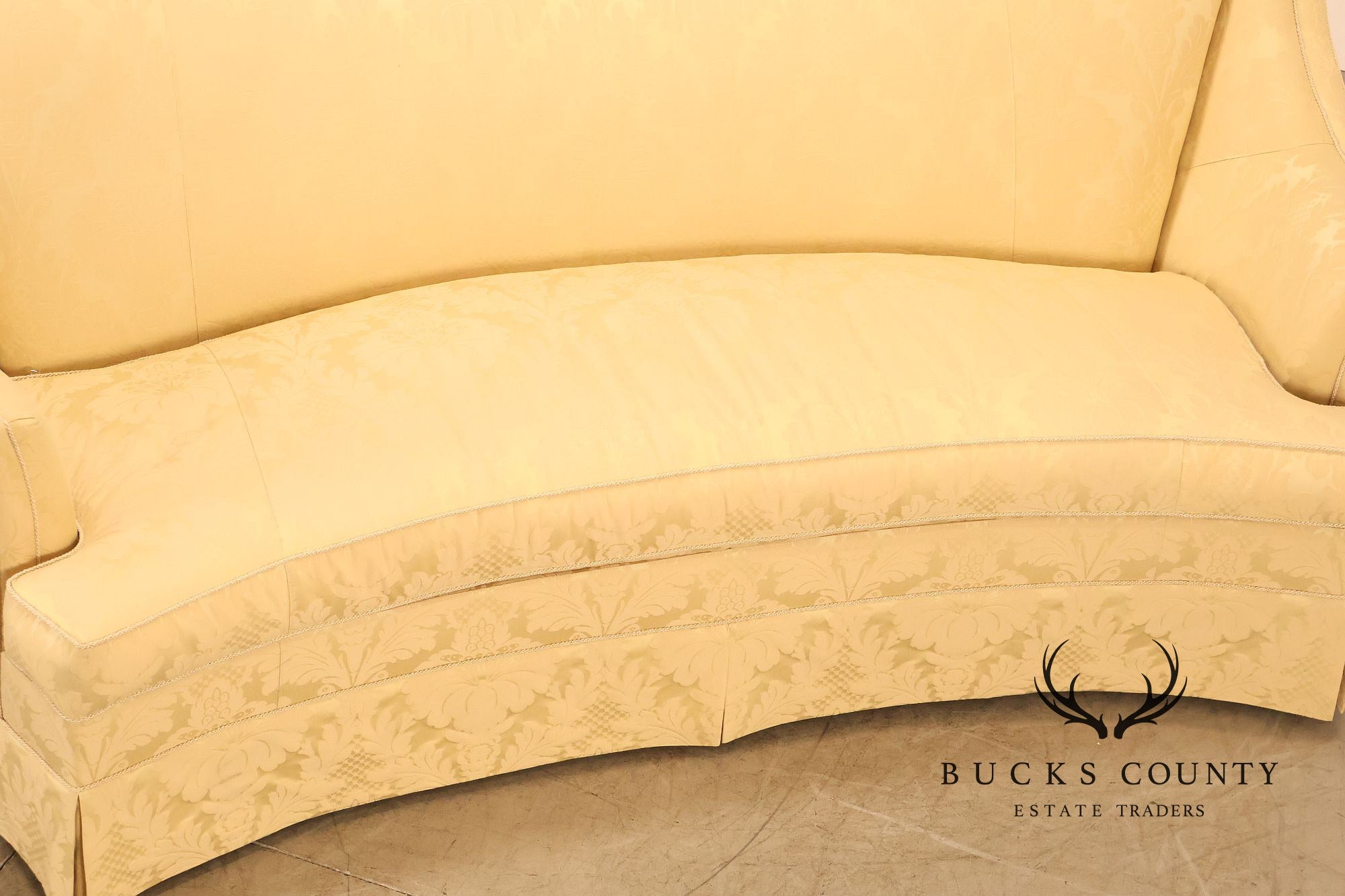 Councill Custom Damask Upholstered Curved Back Sofa