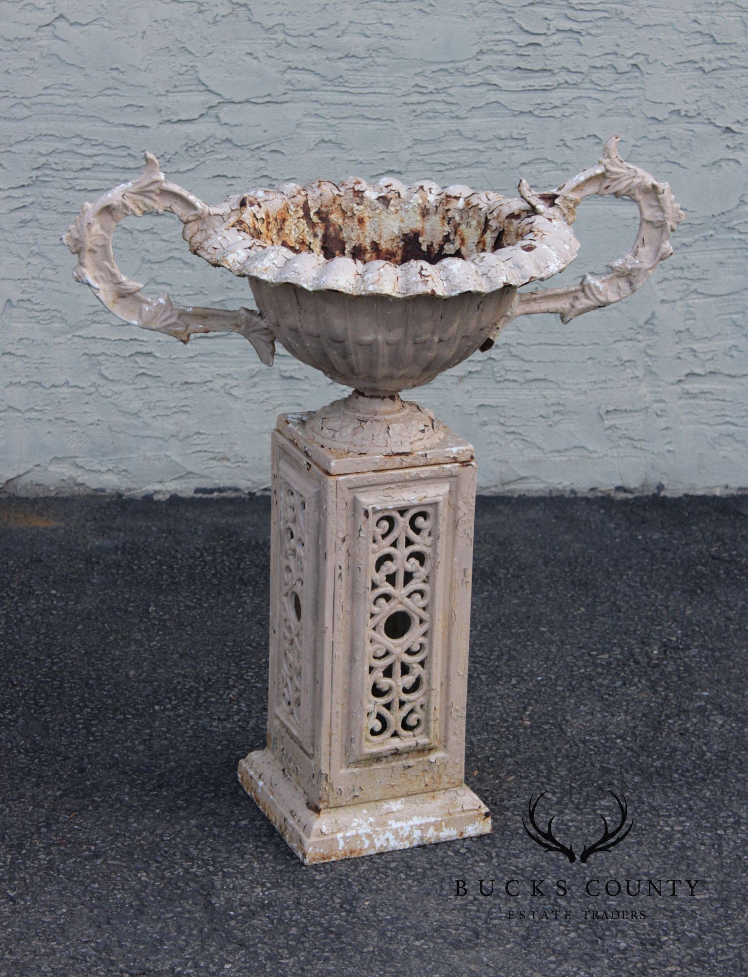 Antique Cast Iron Garden Urn on Pedestal