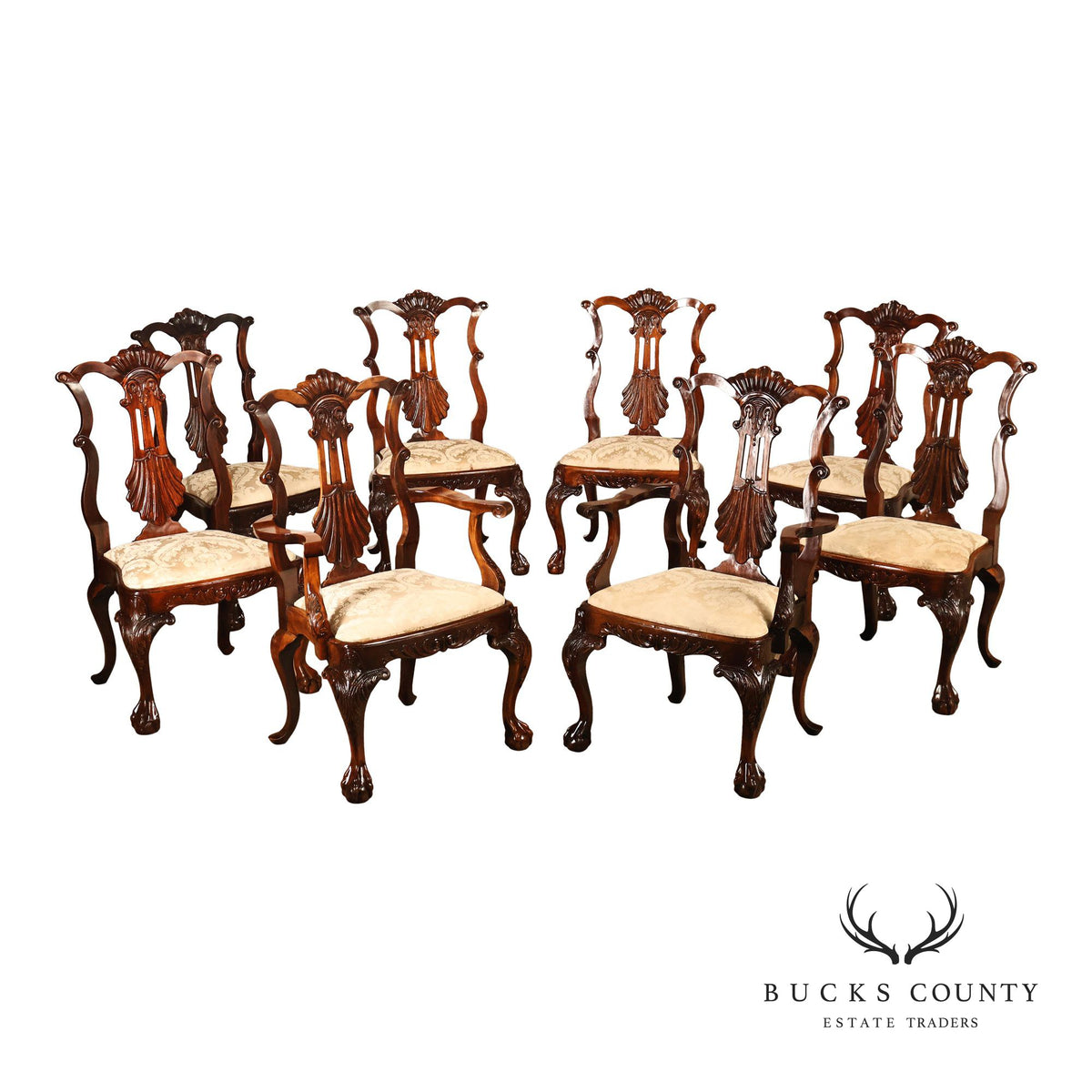 Chippendale Style Set Of 8 Mahogany Carved Claw Foot Dining Chairs
