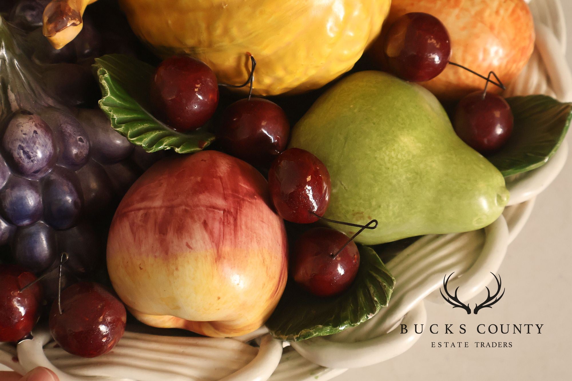 Italian Glazed Ceramic Fruit Basket Centerpiece
