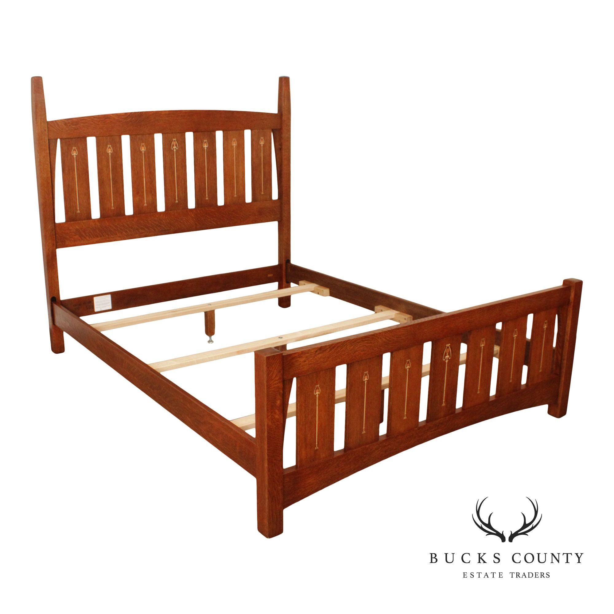 Stickley Mission Collection Inlaid Oak Harvey Ellis Queen Bed