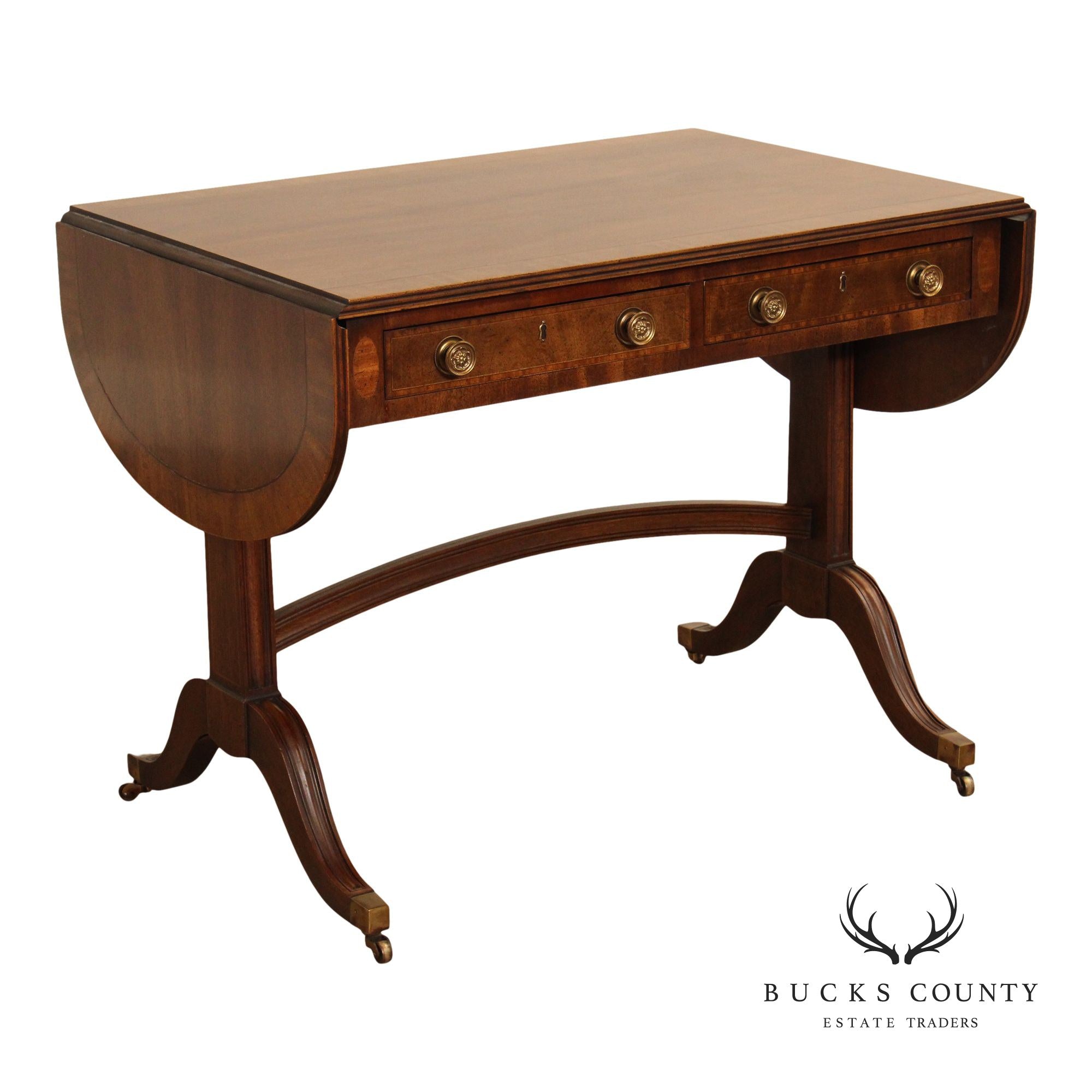 Henredon Regency Style Banded Mahogany Drop Leaf Sofa Table