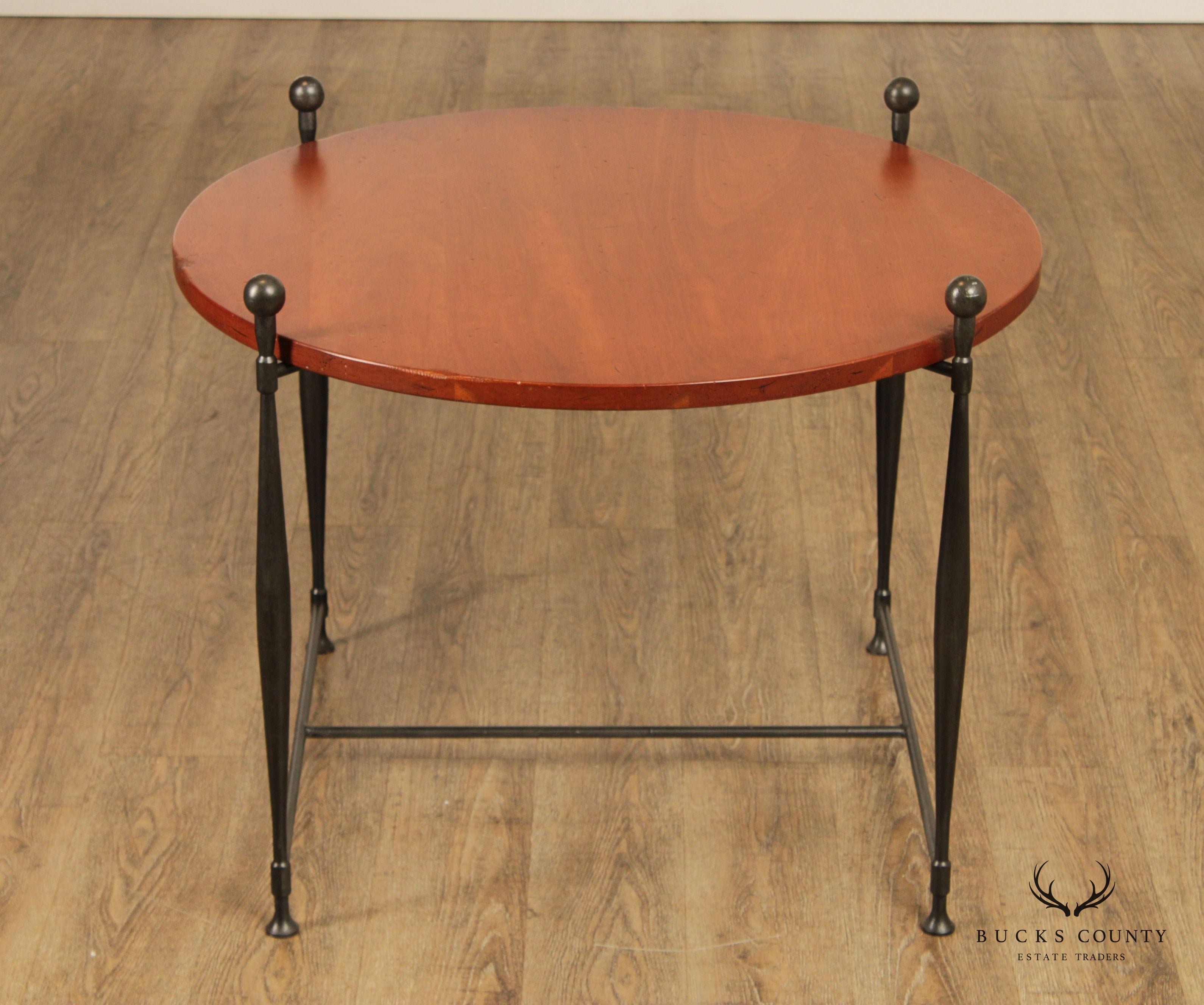 Frederick Duckloe Round Cherry Top Wrought Iron Side Table