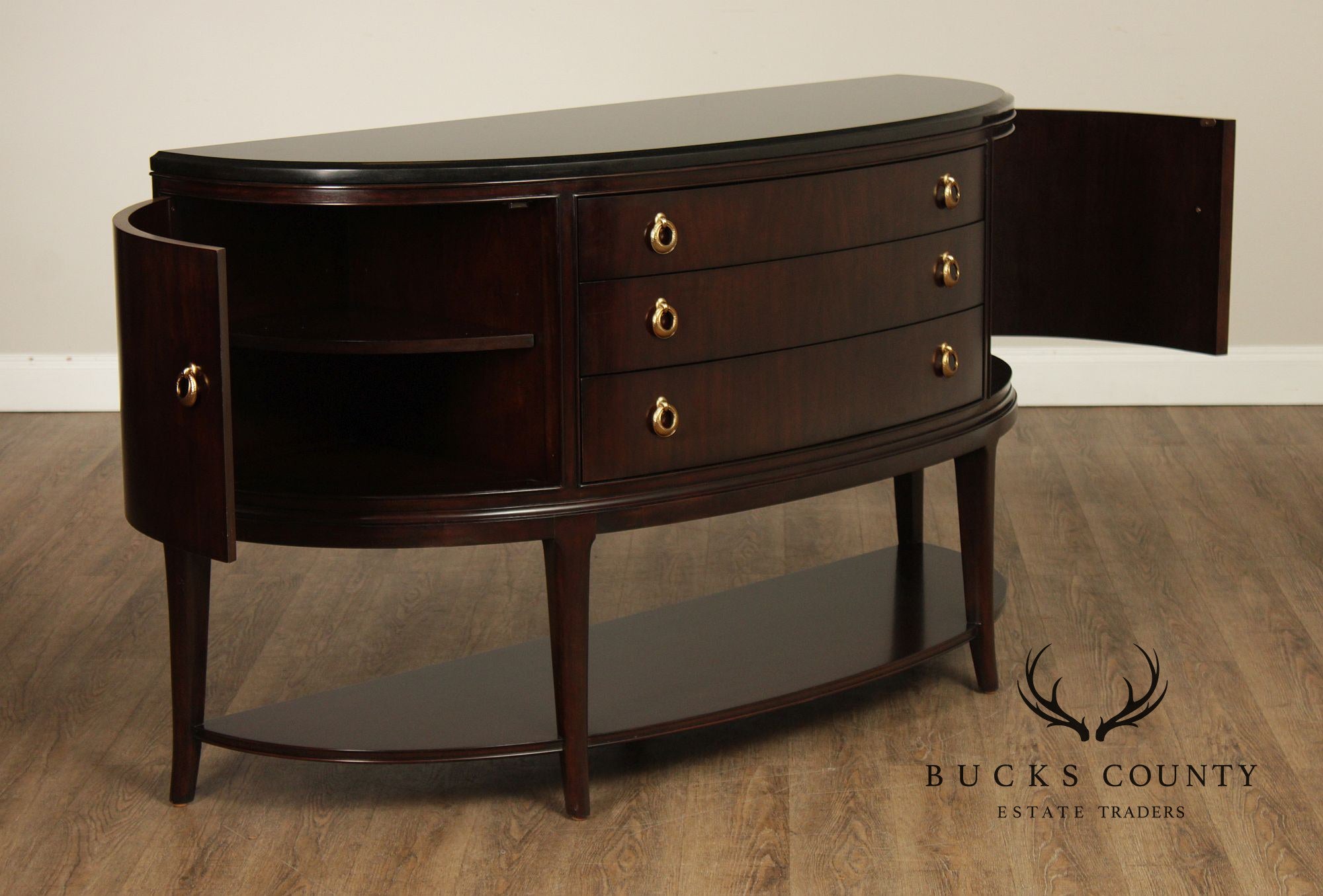 Thomasville Art Deco Style Bogart Collection Granite Top Demilune Sideboard