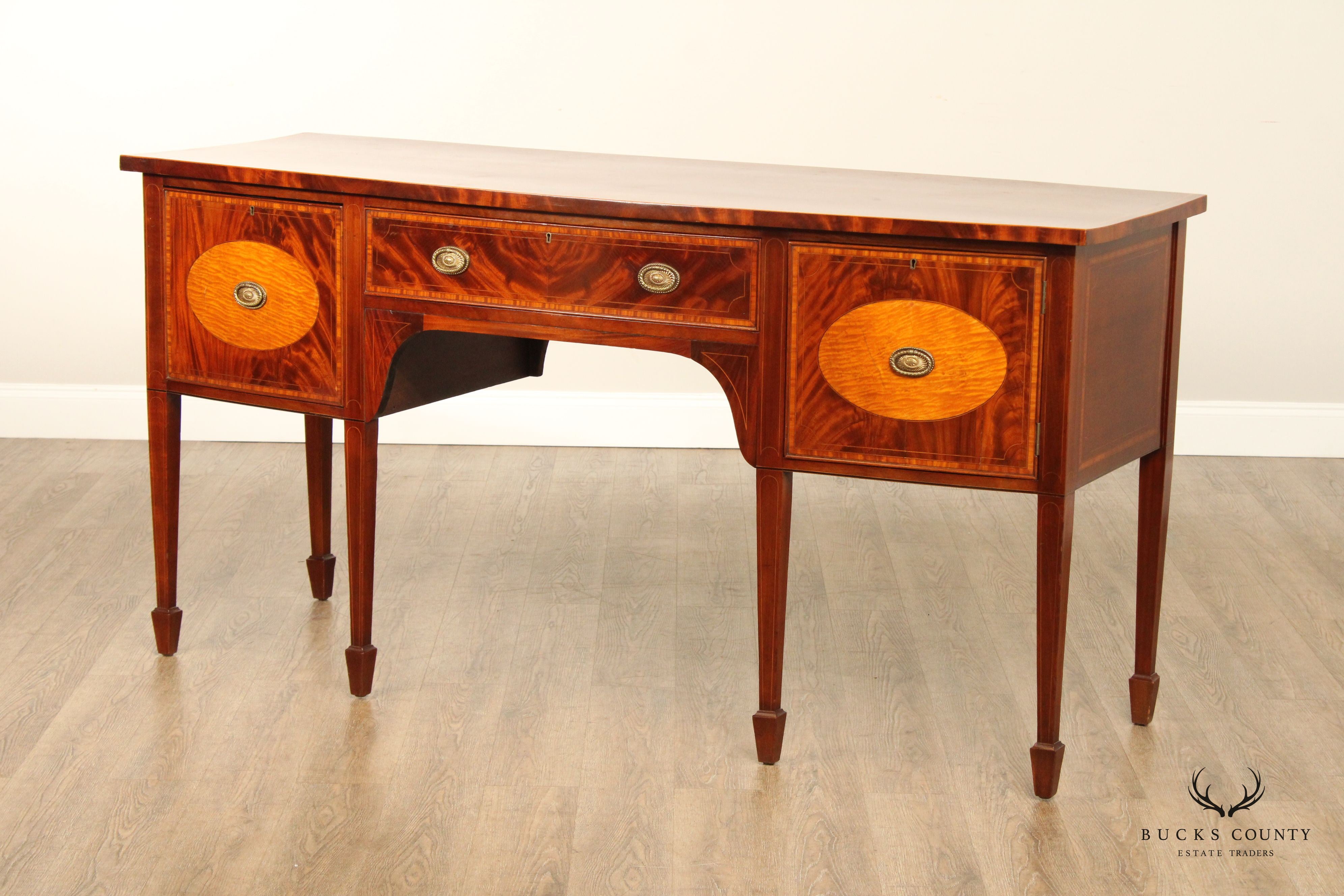 Antique English Federal Inlaid Mahogany Bowfront Sideboard