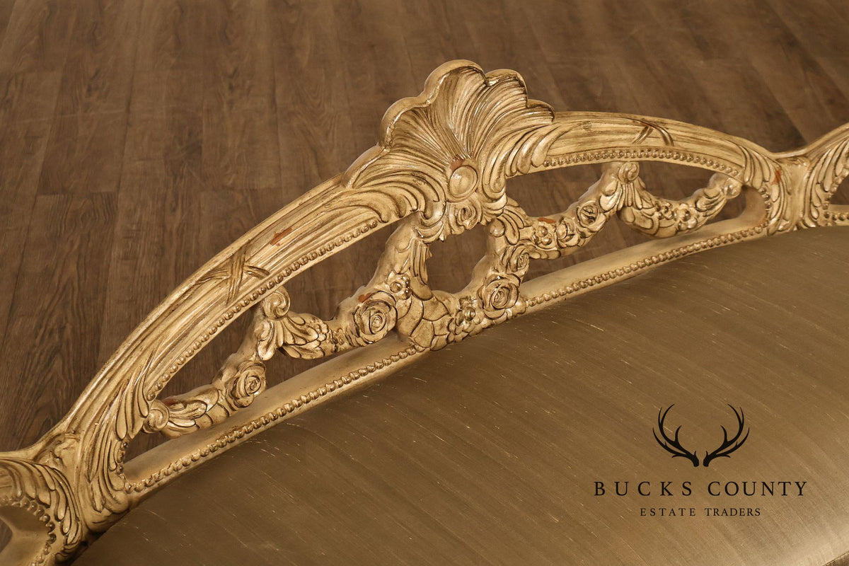 French Louis XV Style Carved Painted Upholstered Bench