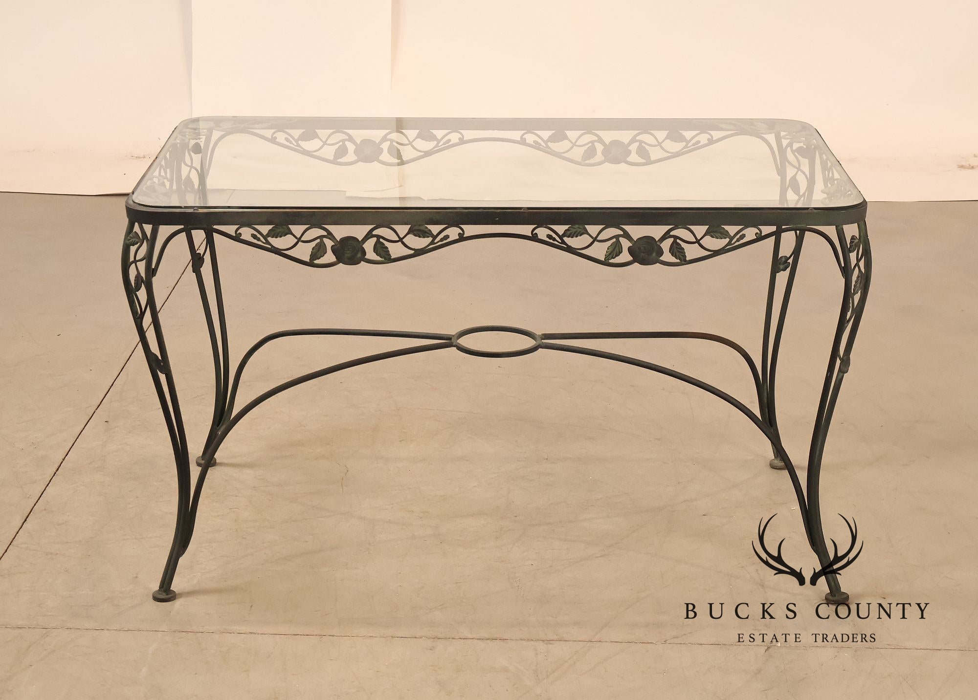 Vintage Glass Top Wrought Iron Patio Table