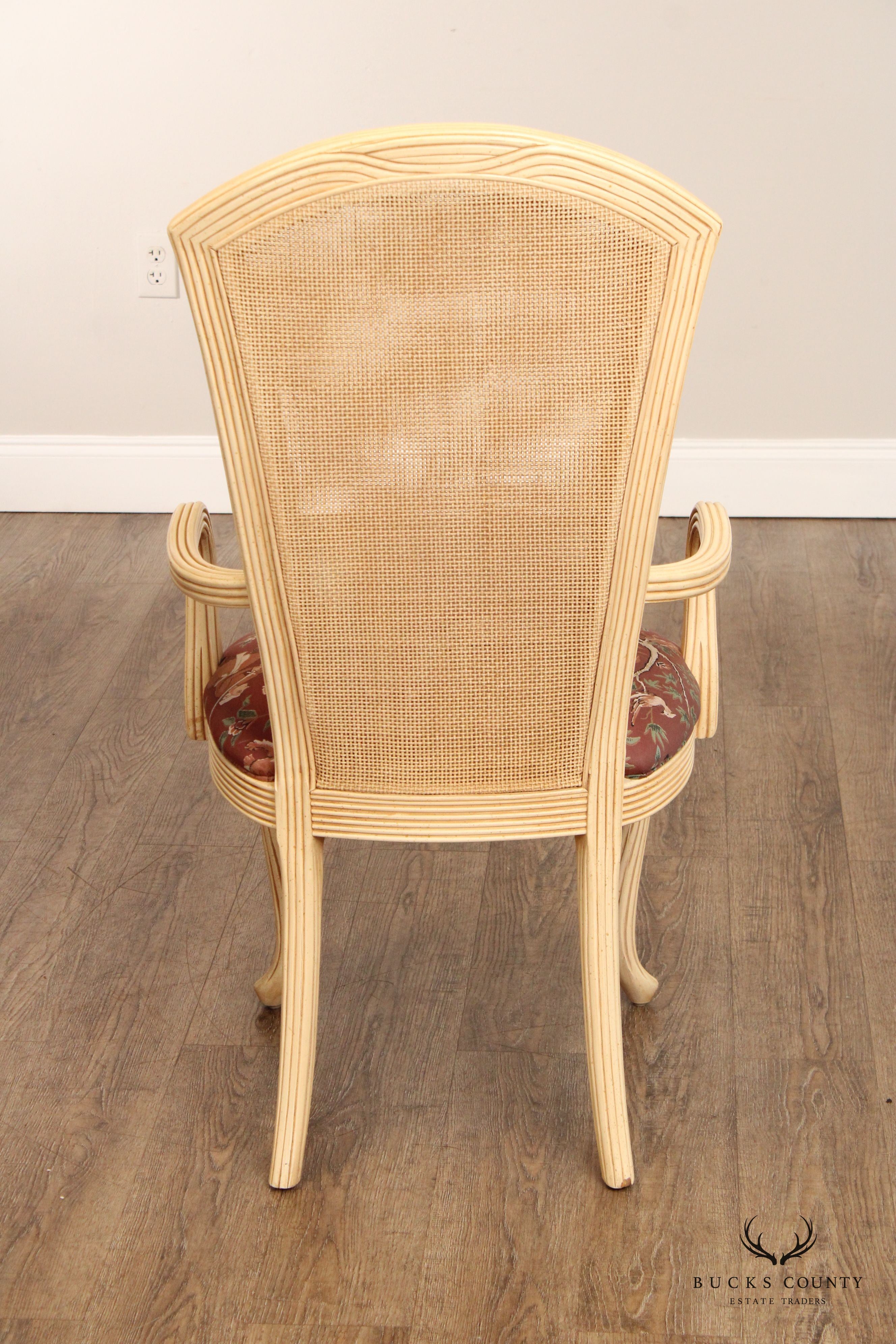 French Provincial Style Set of Six Caned Back Dining Chairs