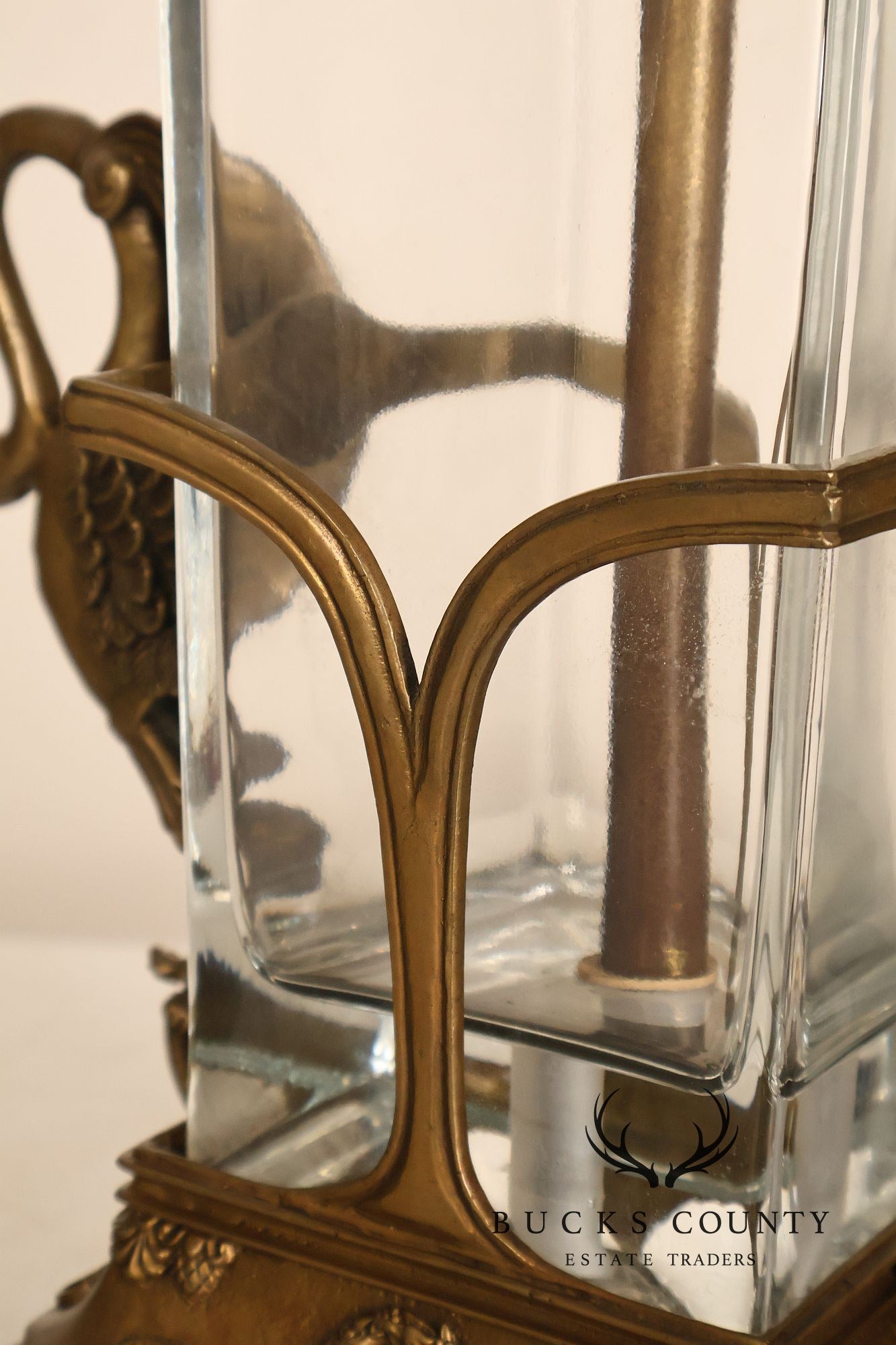Castilian Brass Swan Motif Table Lamp with Glass Body
