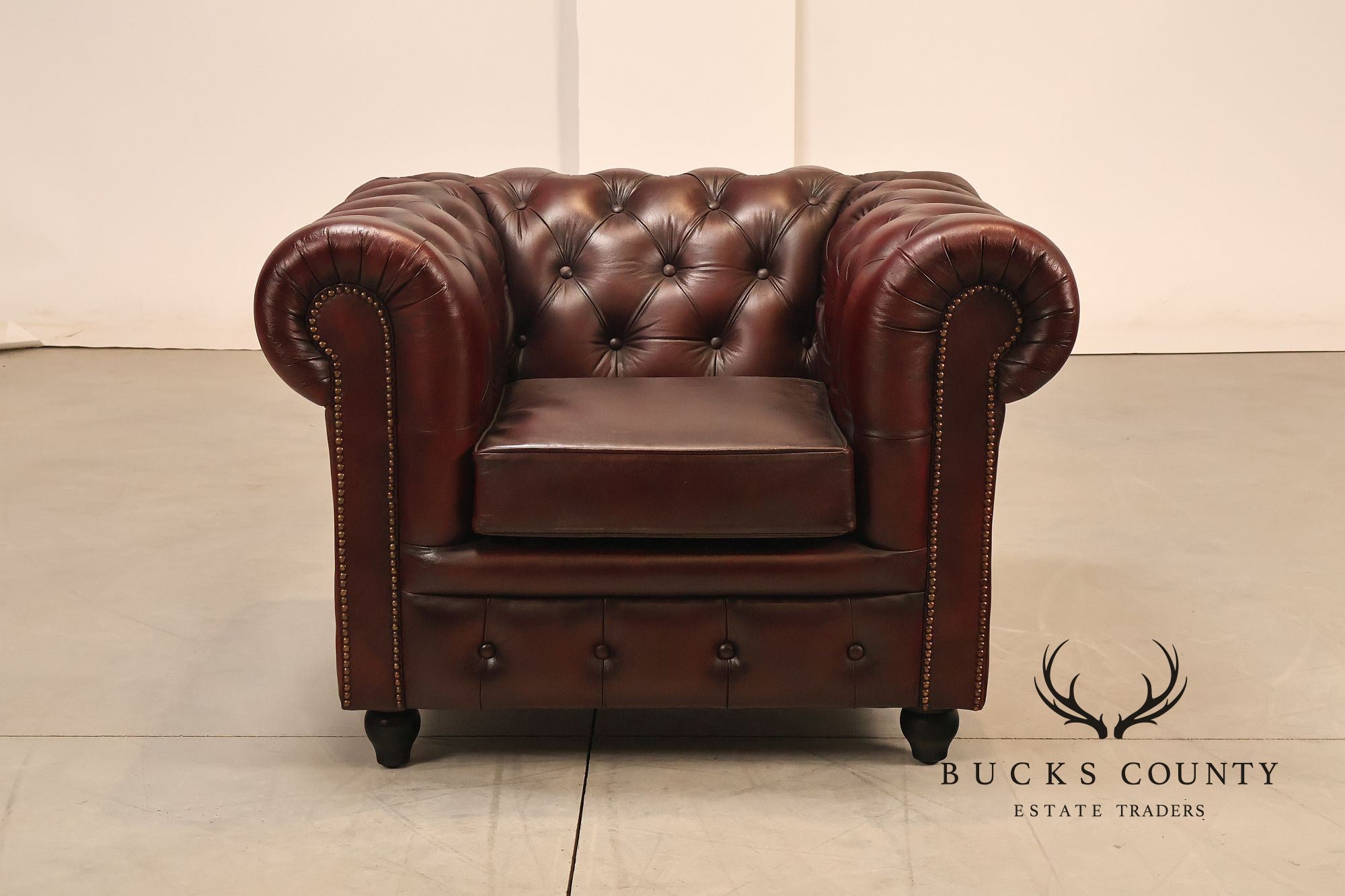 Chesterfield Style Pair of Oxford Red Leather Club Chairs