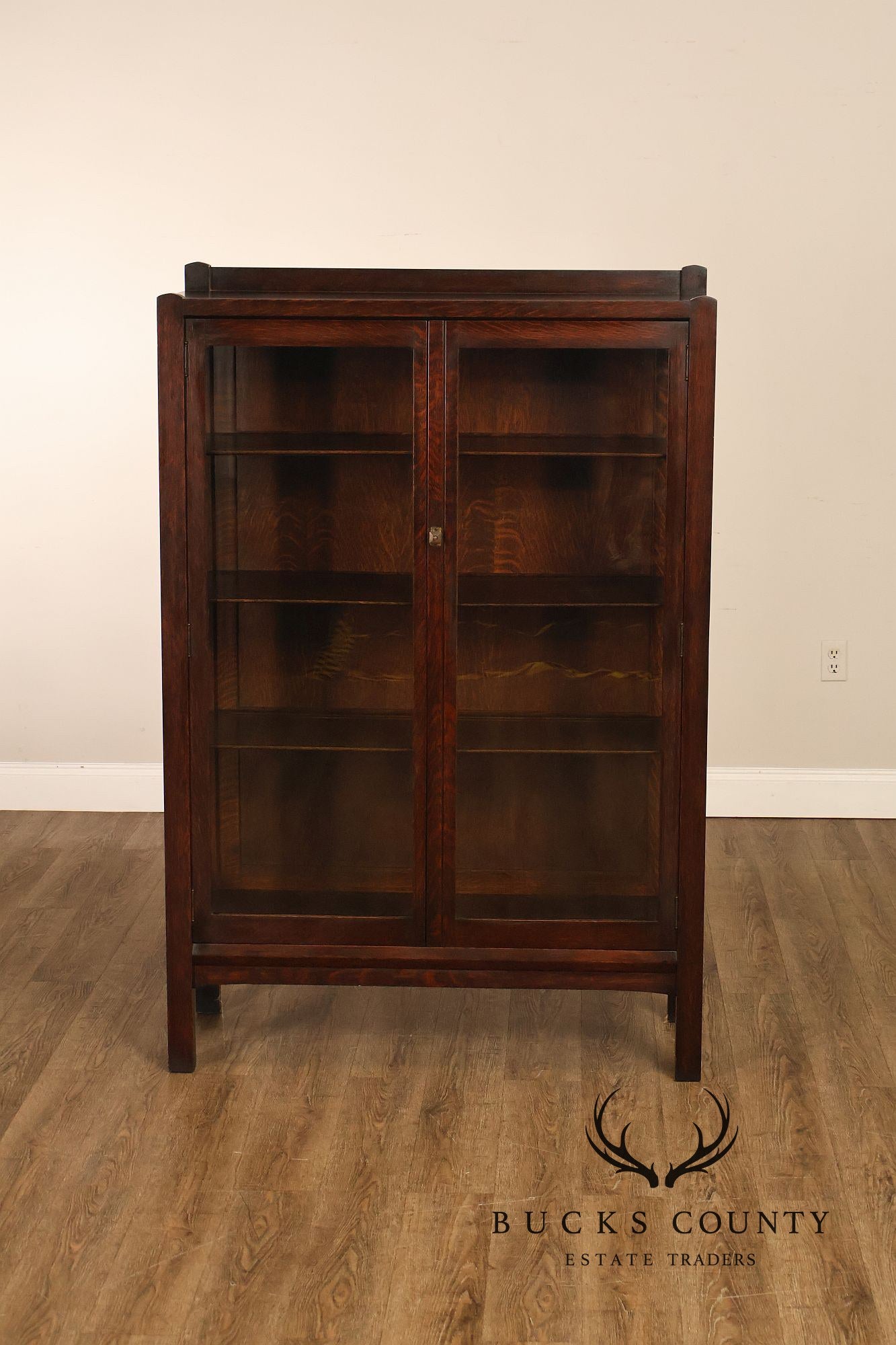 Antique Grand Rapids Mission Oak Two Door China Cabinet Bookcase