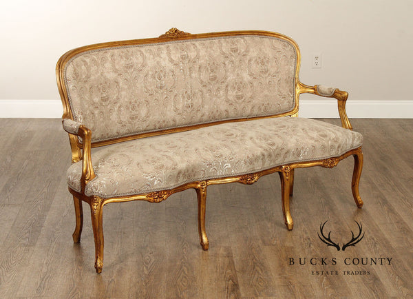 French Louis XV Style Carved Giltwood Sofa