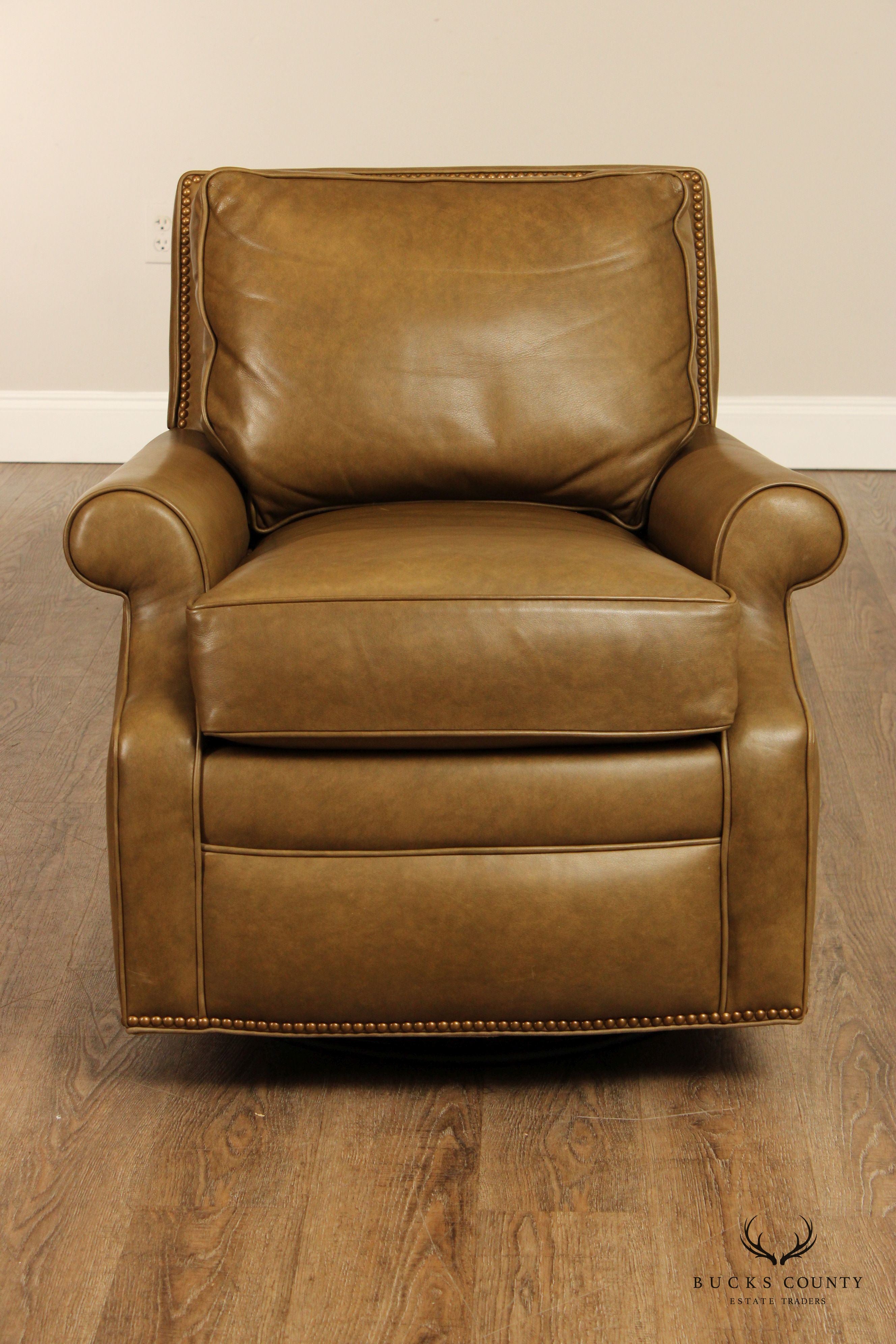 Hancock & Moore Leather Swivel Glider Lounge Chair