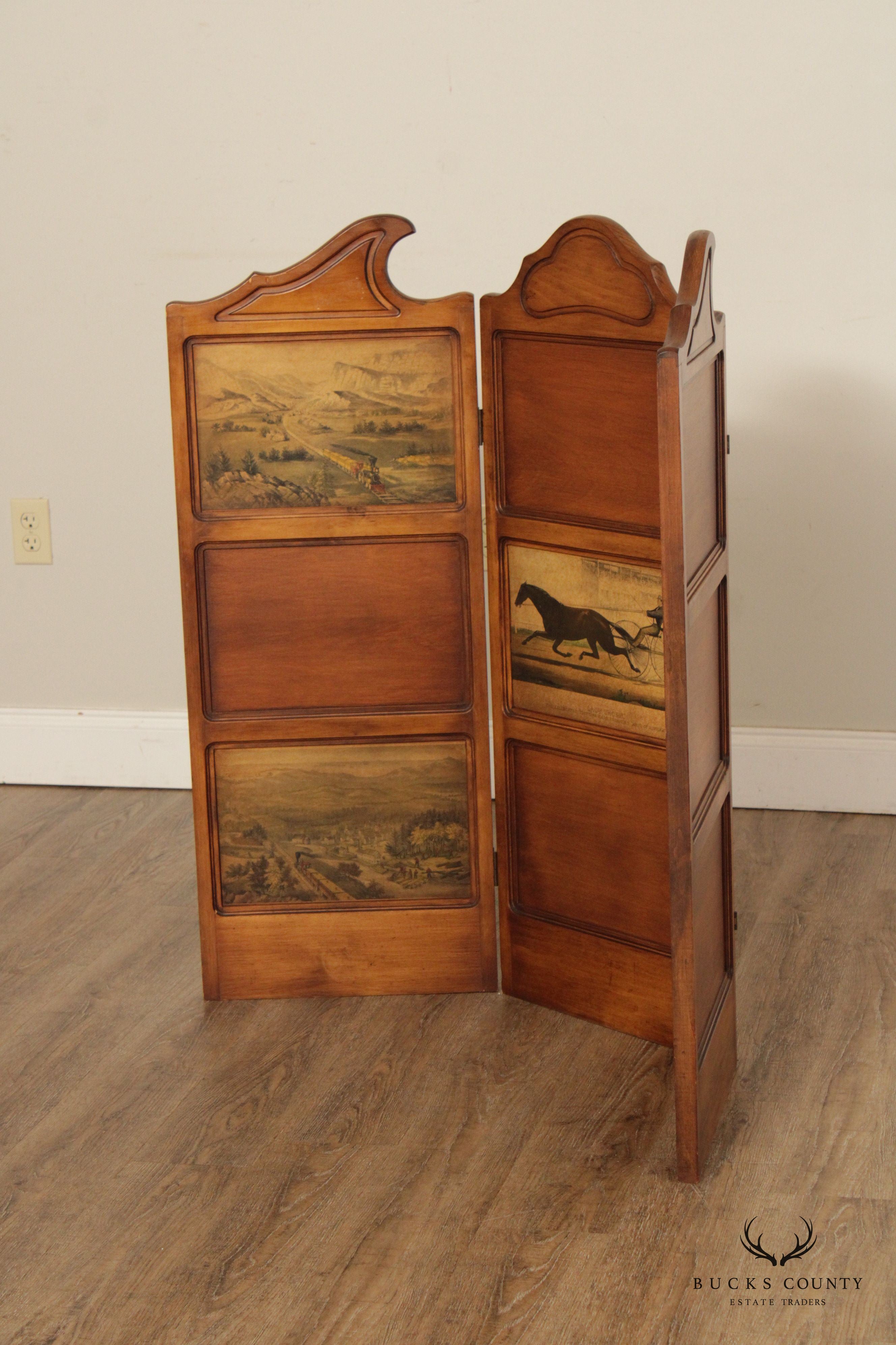 Vintage Three-Panel Decoupage Folding Screen