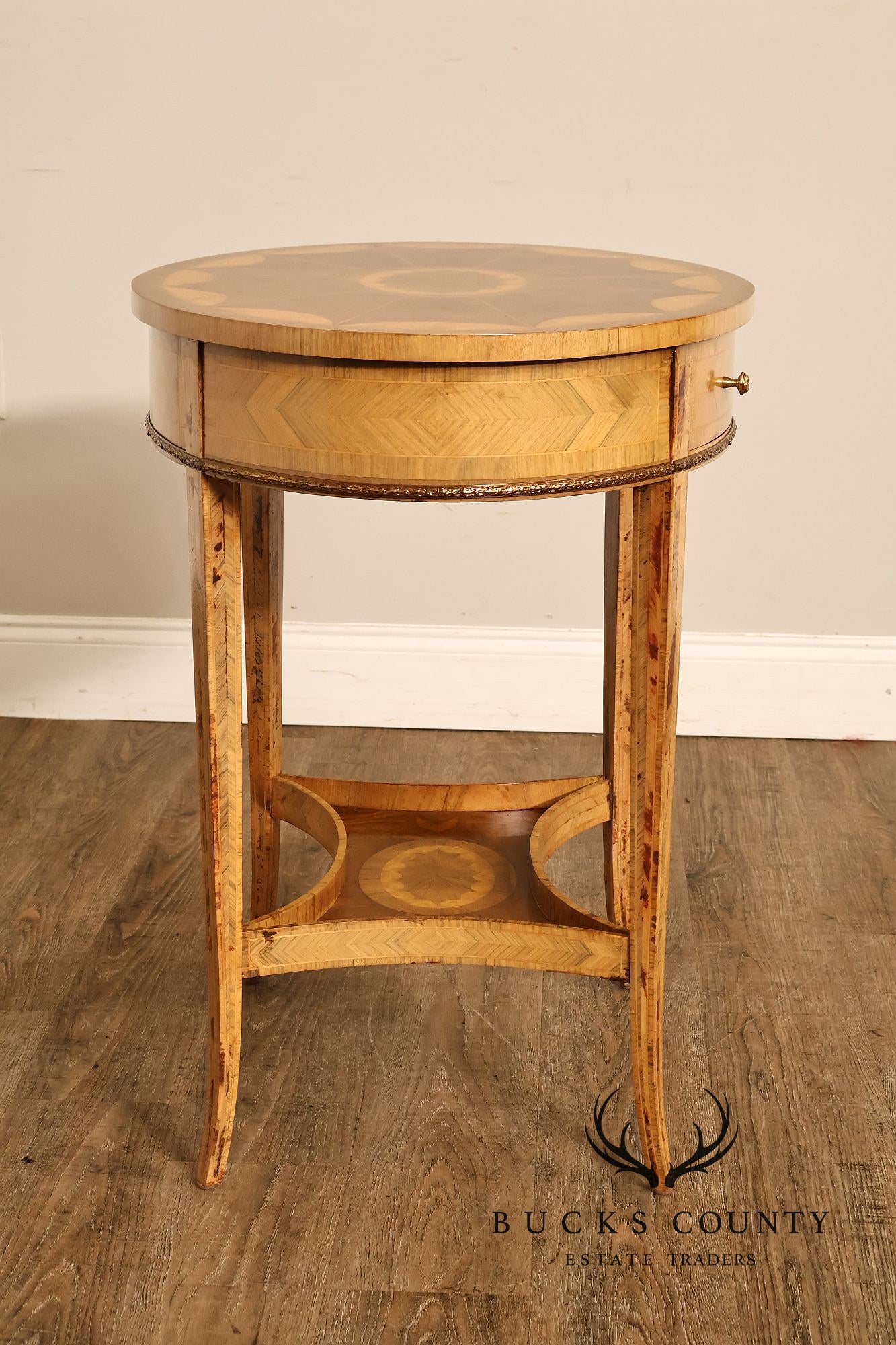 Maitland Smith Two-Tier Mixed Wood Sunburst Occasional Table