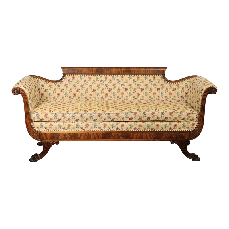 Antique American Empire Carved Mahogany Sofa