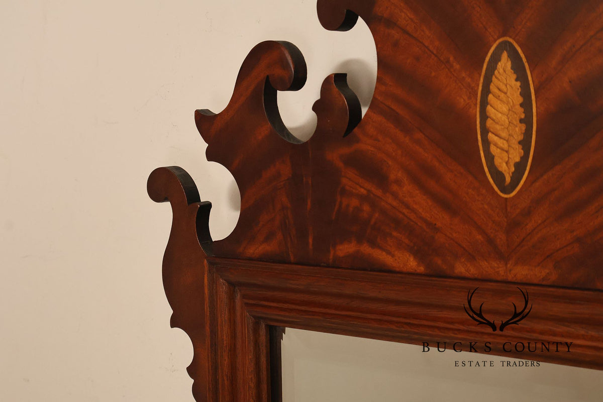 Traditional Chippendale Style Inlaid Mahogany Beveled Wall Mirror