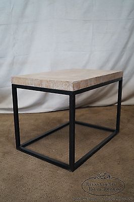 Jonathan Charles Cerused Oak Pair of Iron Base Side Tables