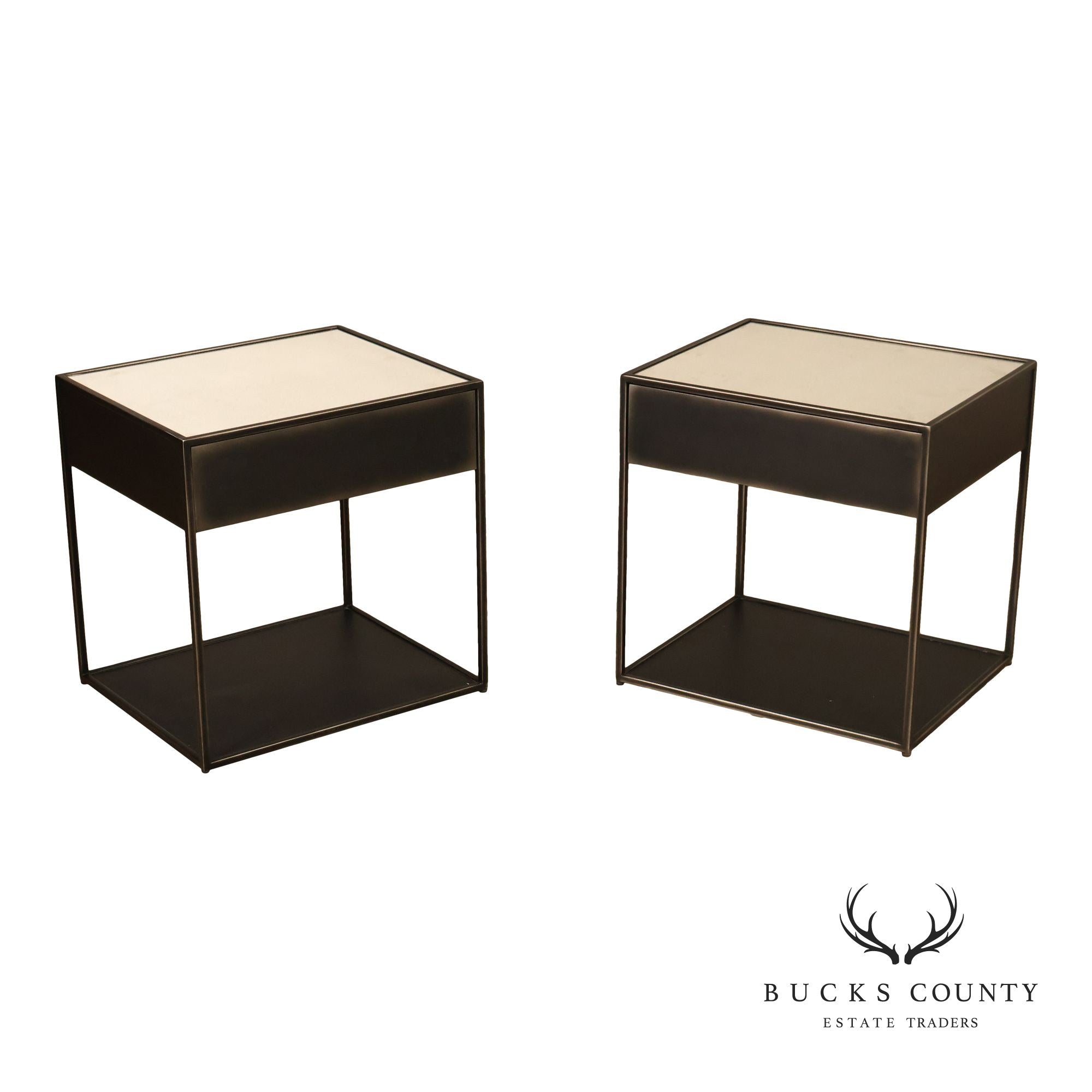 Restoration Hardware Pair Of Gramercy Mirrored End Tables