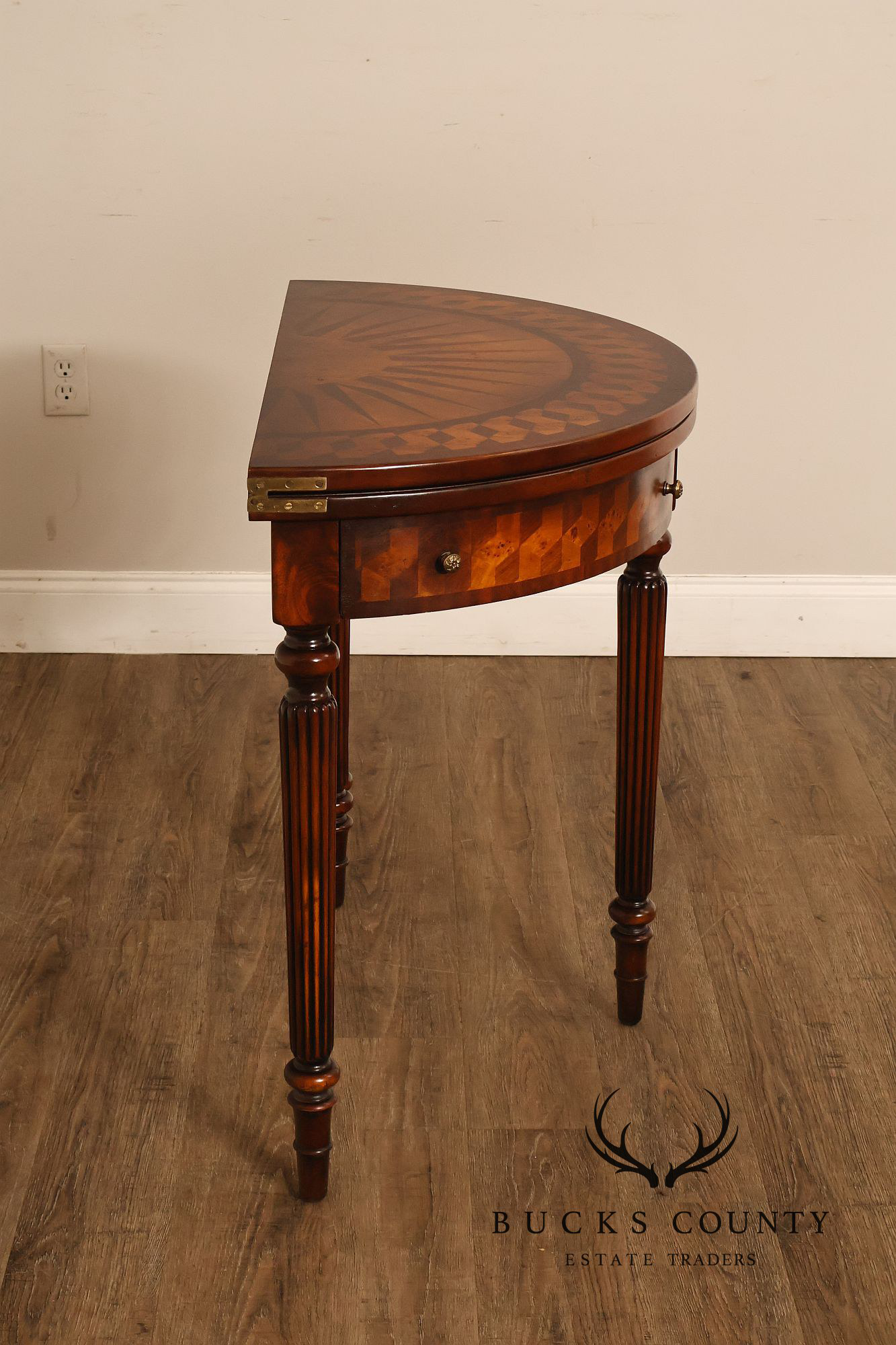 Maitland Smith Inlaid Demilune Console Games Table