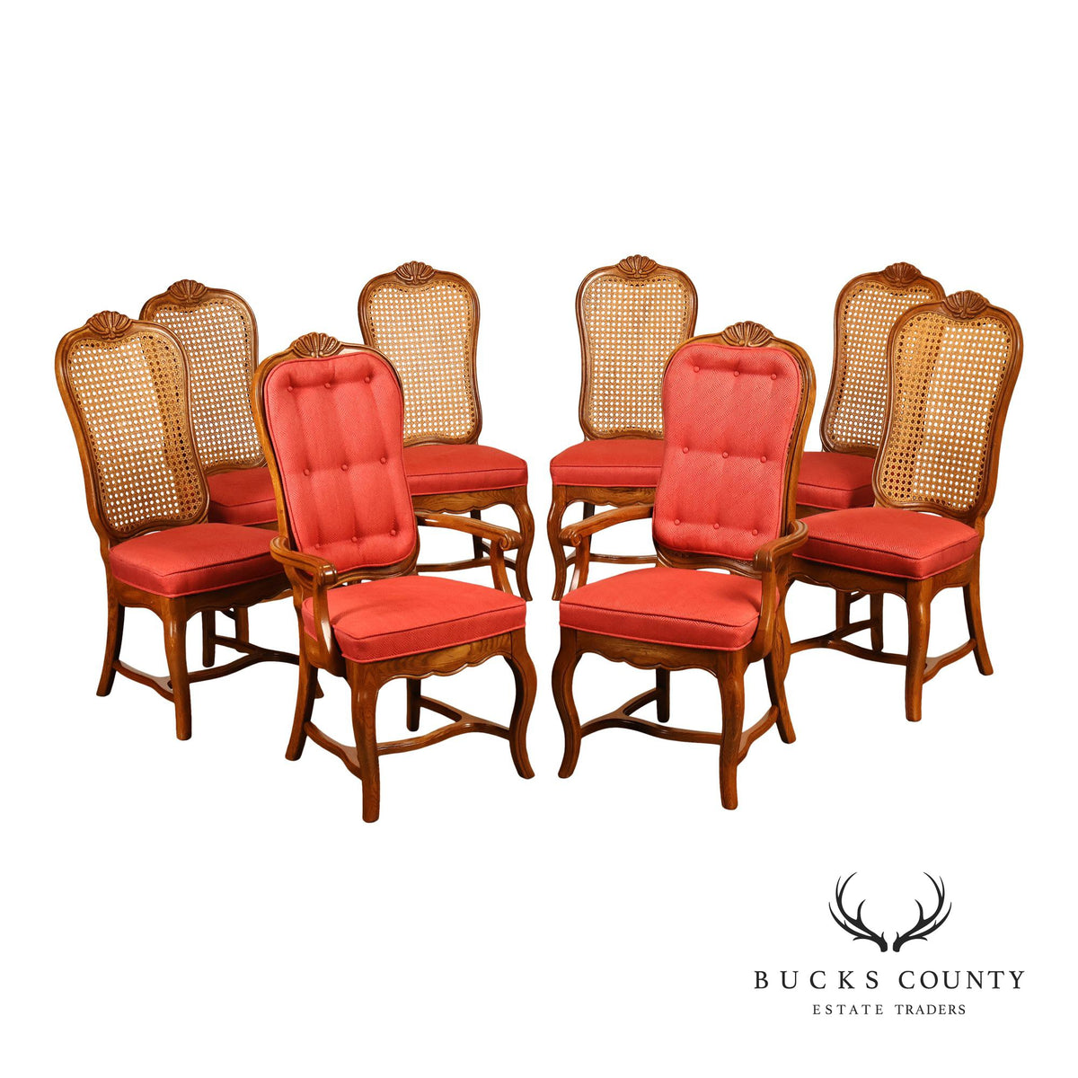 French Country Style Set Of Eight Cane Back Dining Chairs