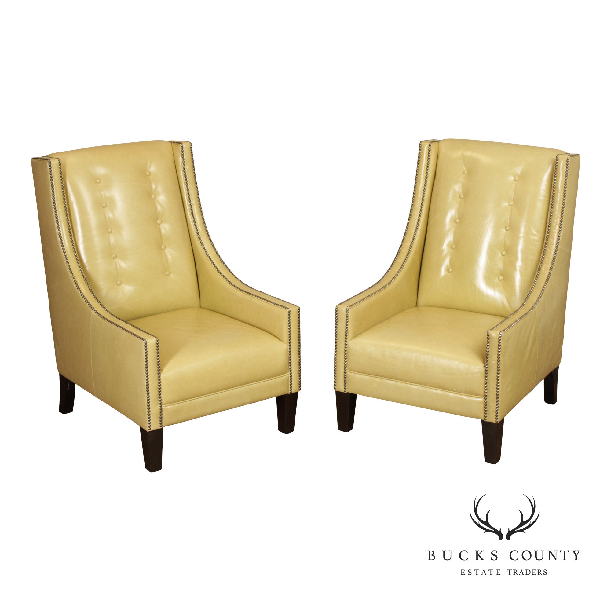Pair Of Contemporary Style Yellow Leather Lounge Chairs