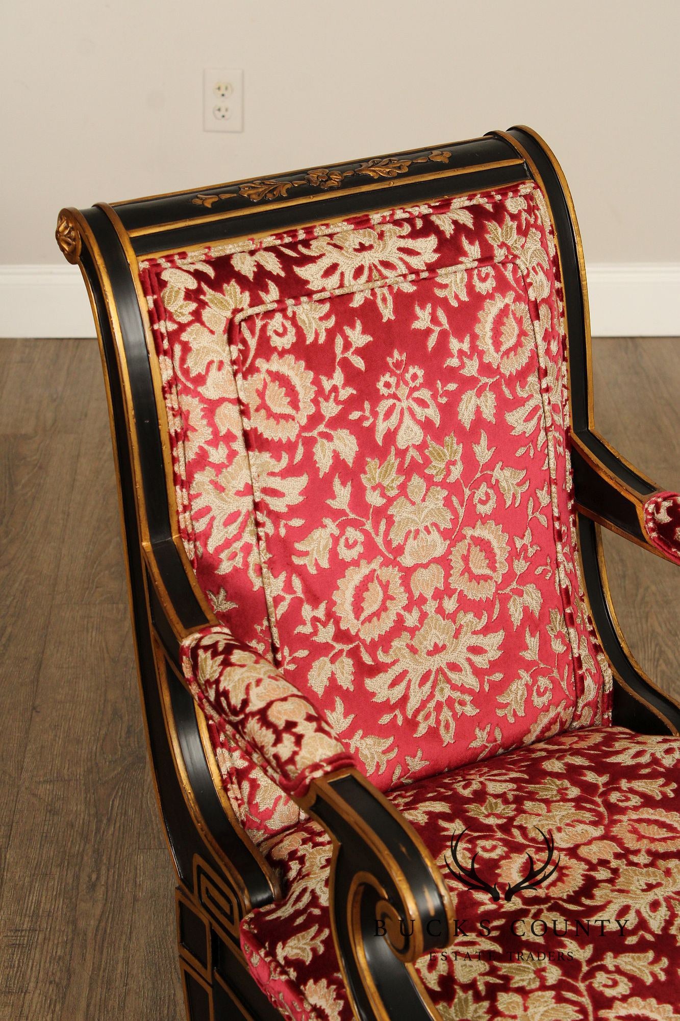 Karges Regency Style Ebonized and Partial Gilt Armchair