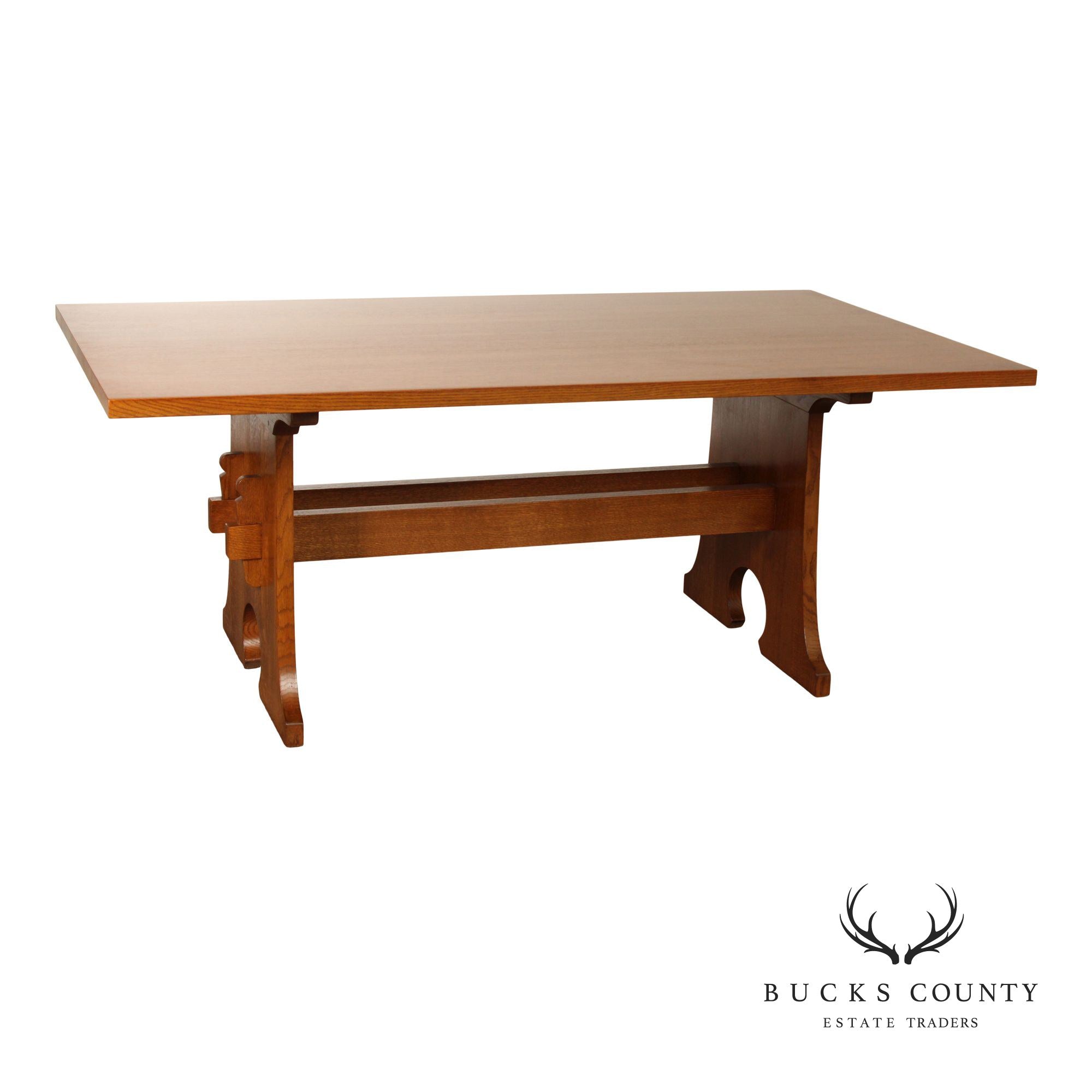 Stickley Mission Collection Oak Keyhole Trestle Dining Table