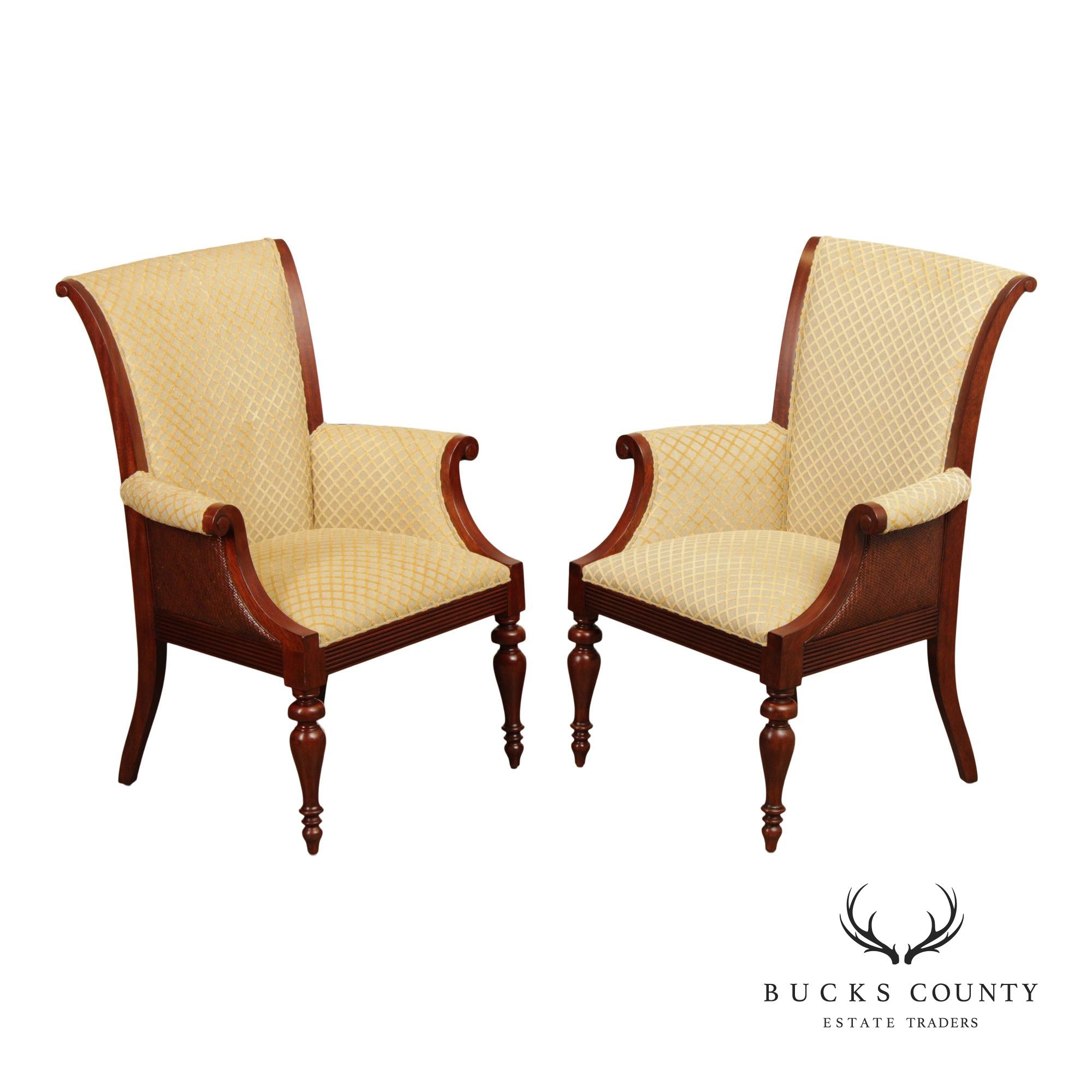 Ethan Allen British Colonial Style Pair of Host Armchairs