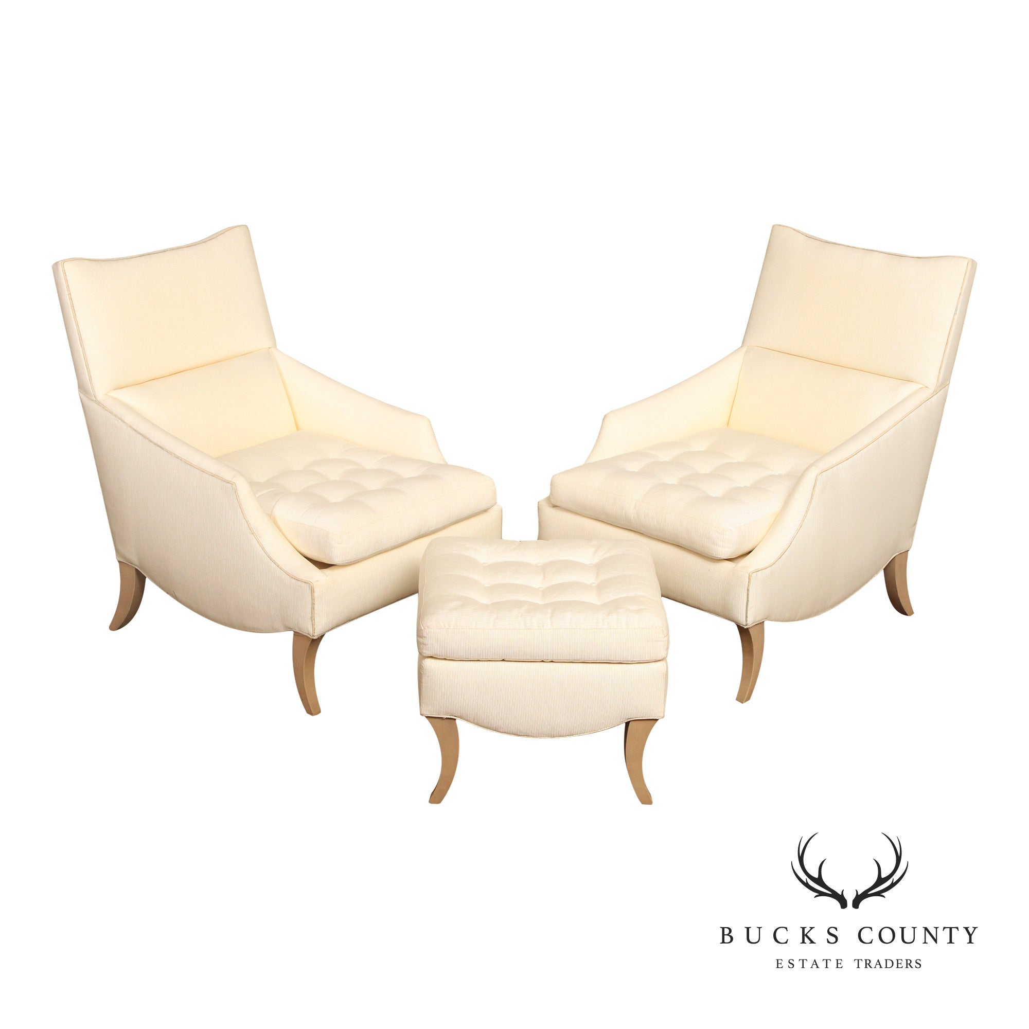 R. Jones Regency Style Pair of Lounge Chairs and Ottoman