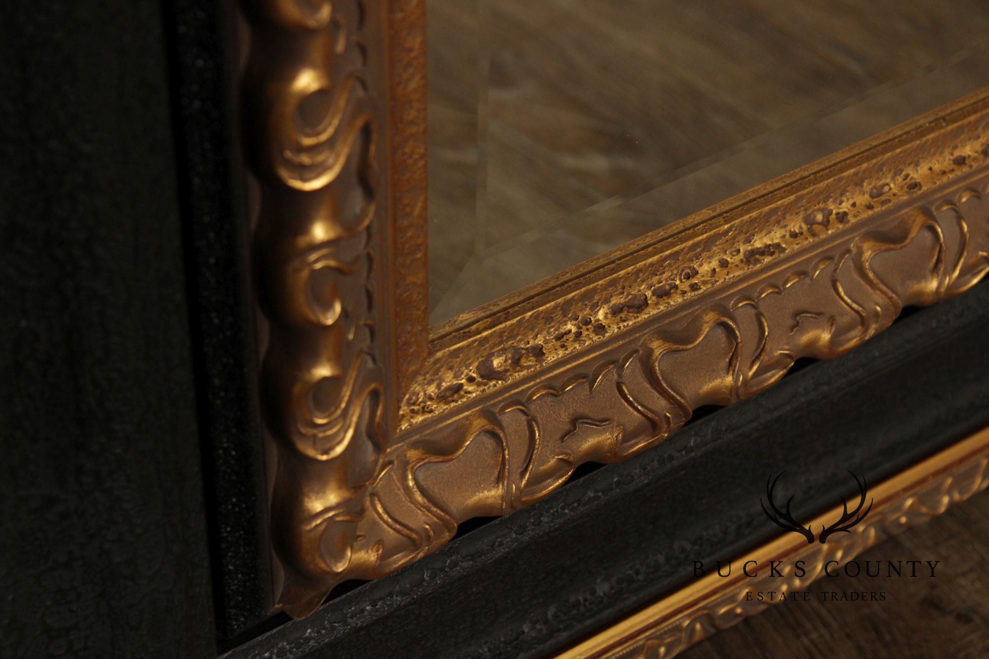 Vintage Ebonized and Partial Gilt Wall Mirror