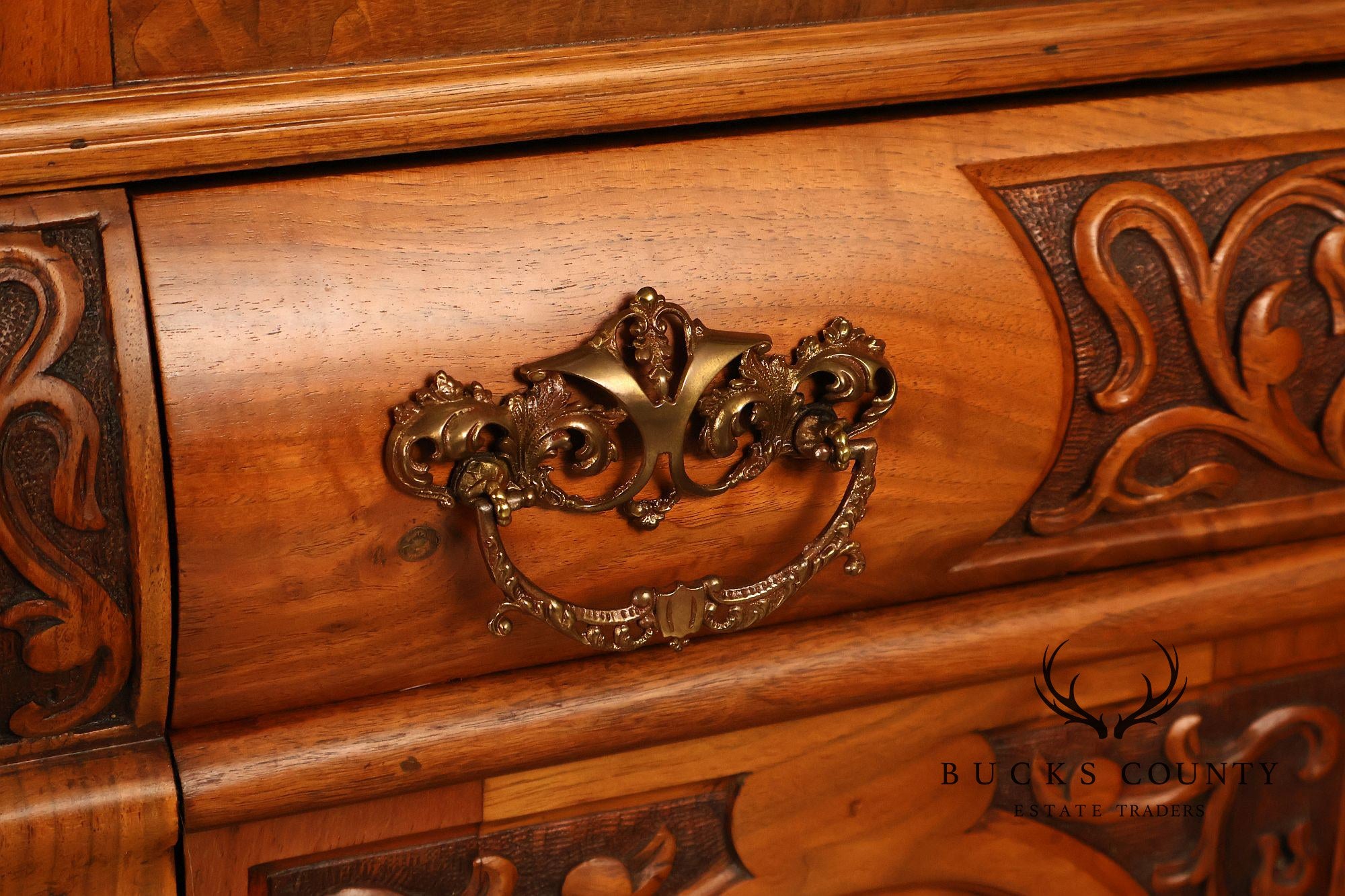 Antique Mirrored Burl Walnut Buffet Sideboard