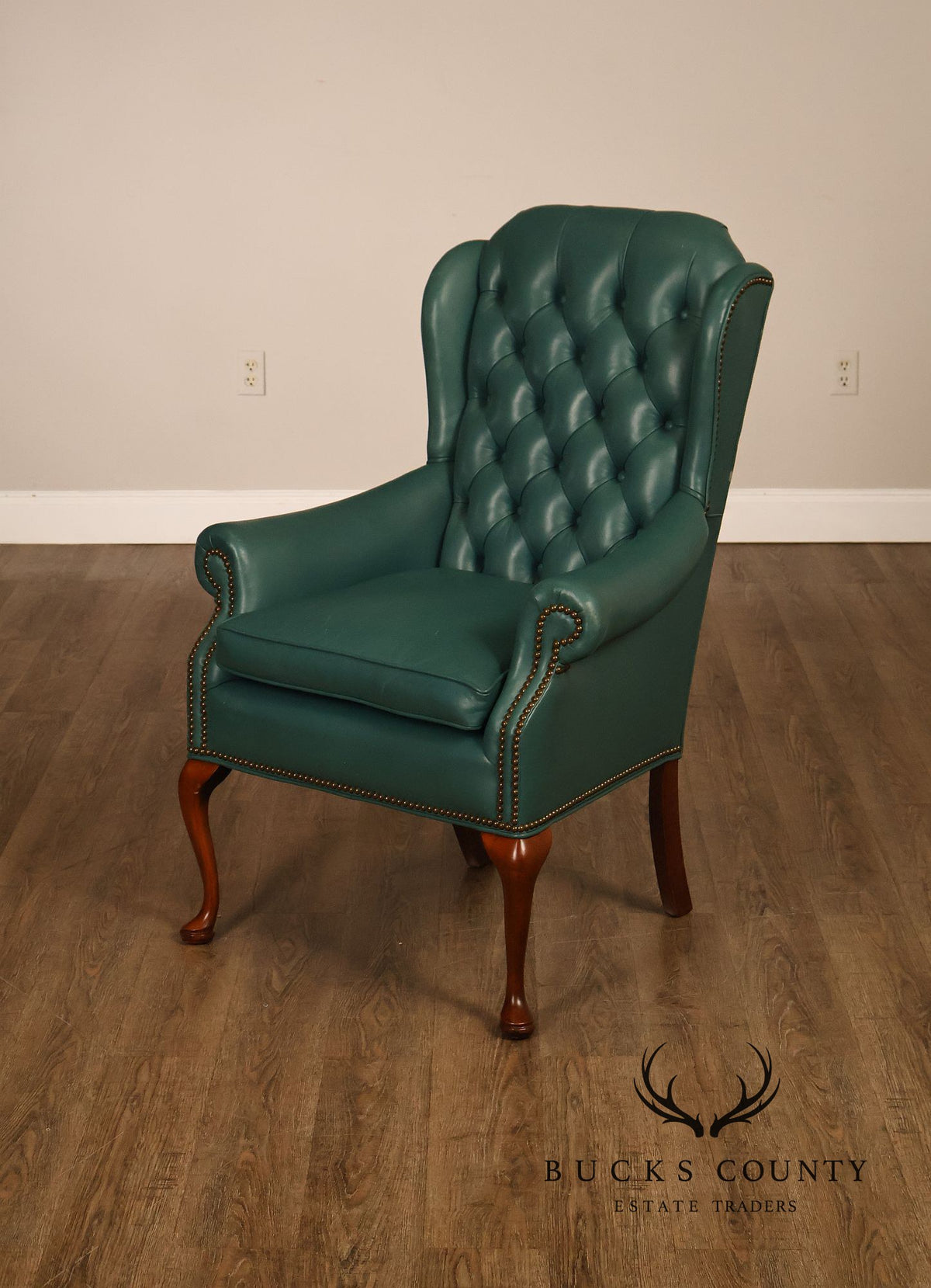 Distinction Furniture Chippendale Style Green Leather Wingback Armchair
