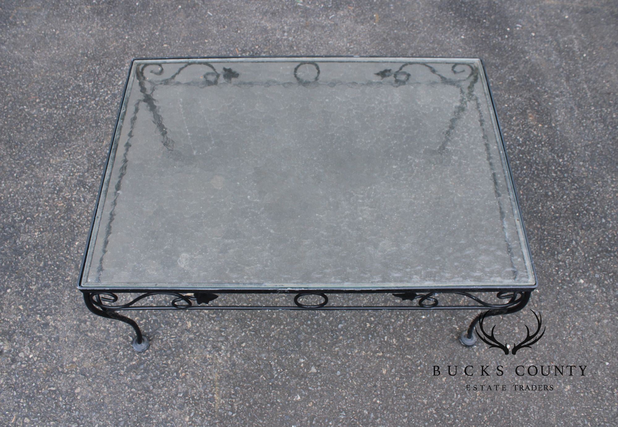 Woodard Vintage Wrought Iron Glass Top Outdoor Coffee Table