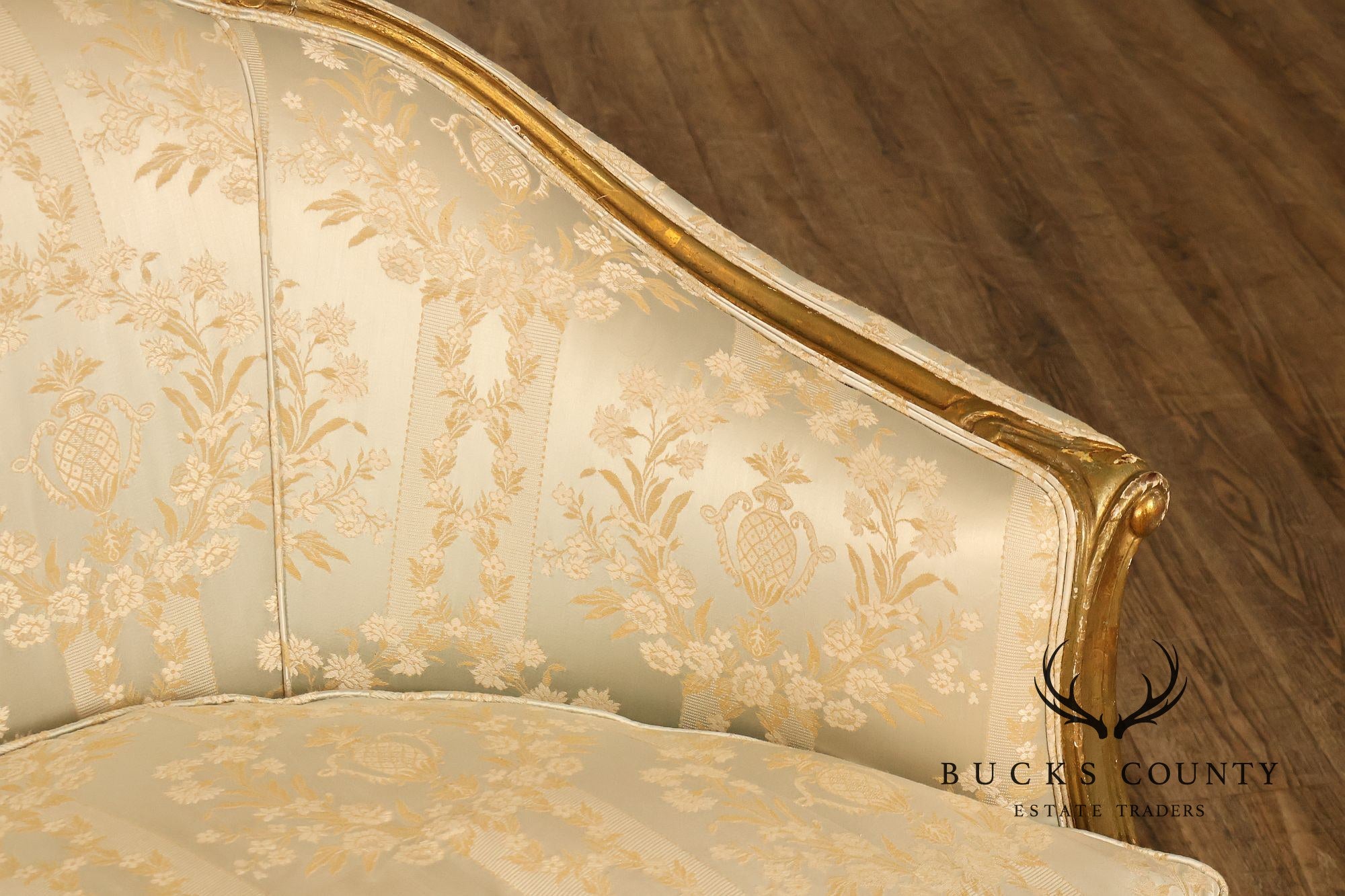Antique French Louis XV Style Giltwood Upholstered Sofa