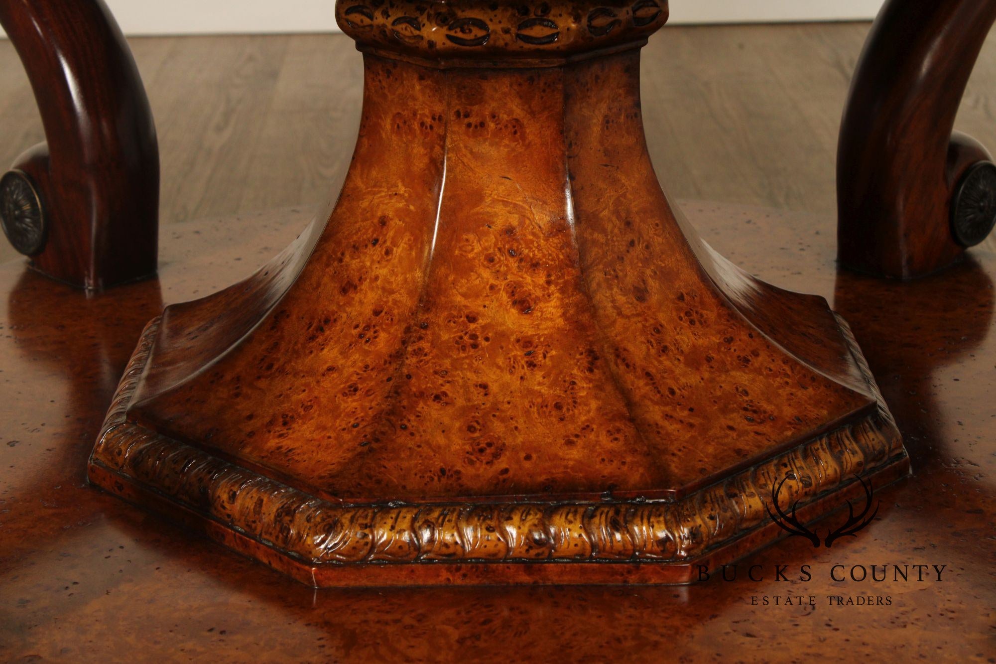 Theodore Alexander Empire Style Burl Wood Large Round Center Table