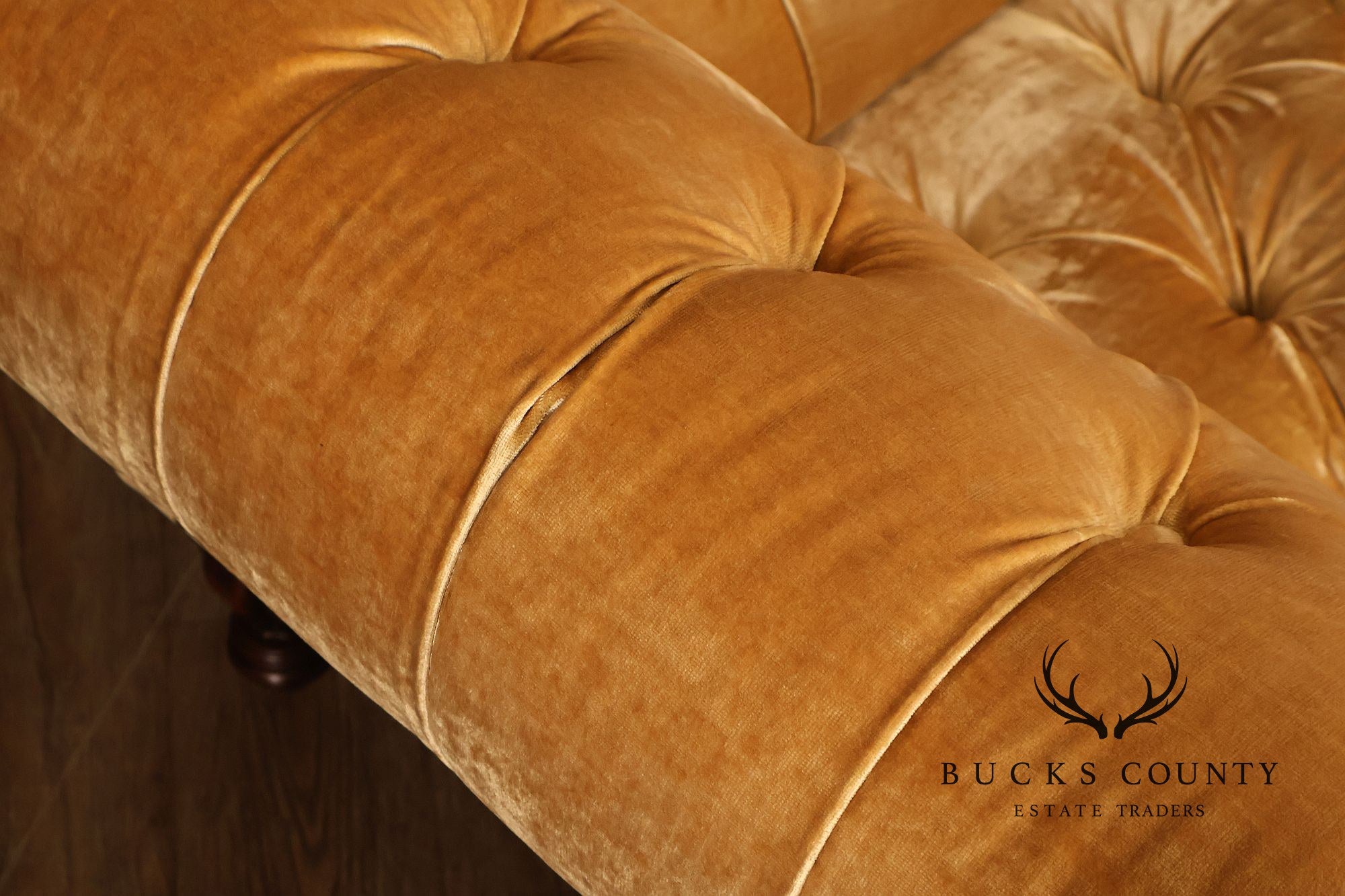 EJ Victor Victorian Revival Pair of Serpentine Tufted Velvet Sofas