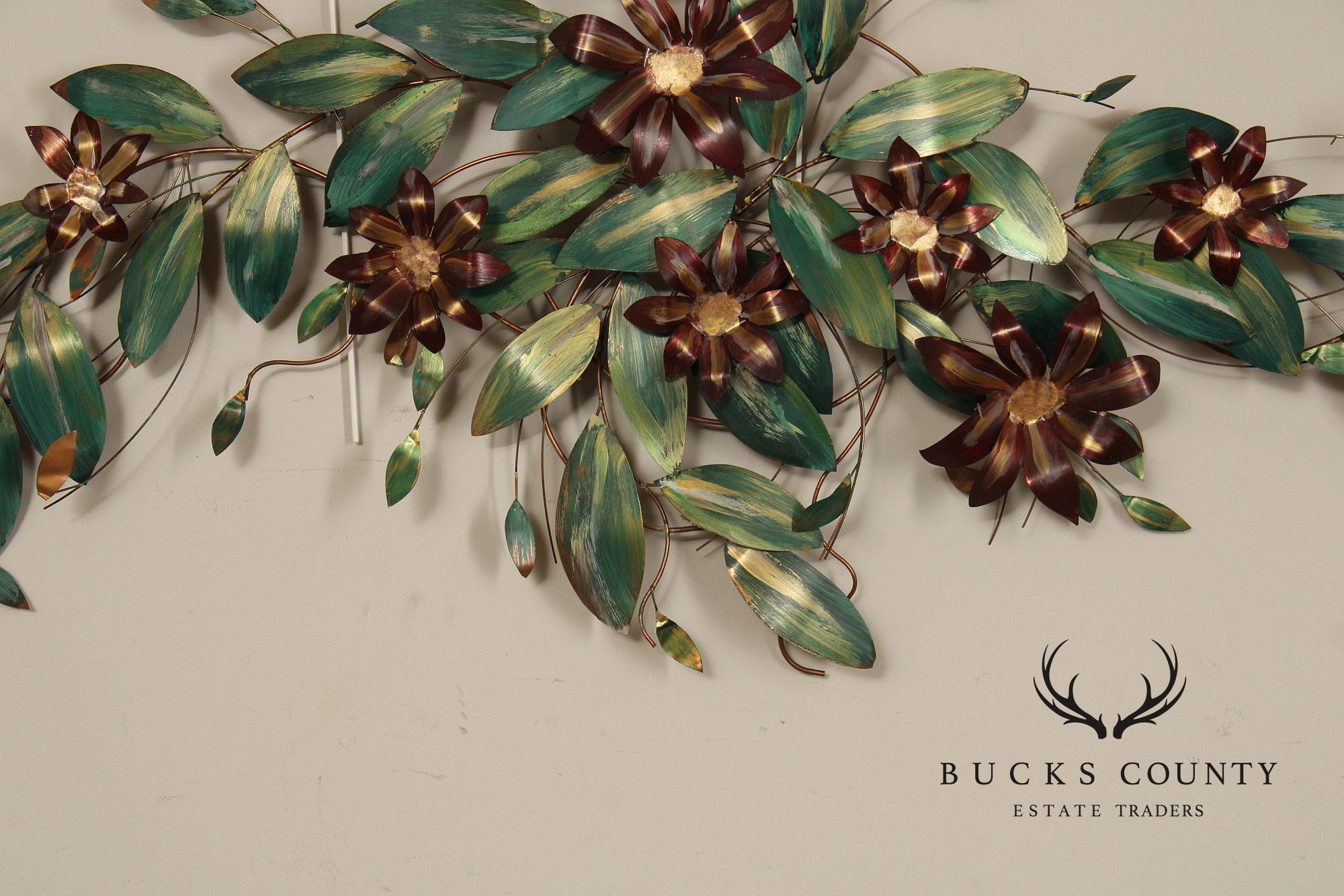 Vintage Enameled Metal Clematis Wall Sculpture