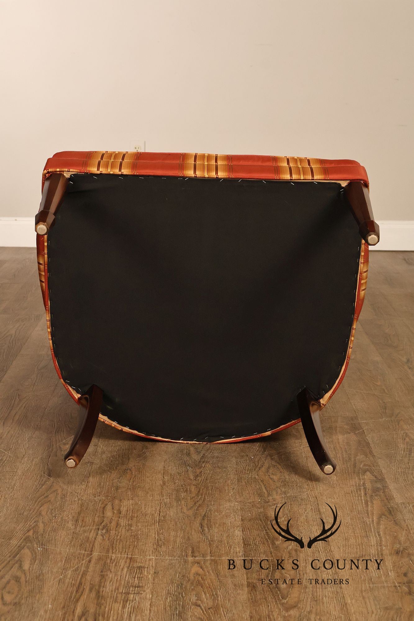 Custom Quality Pair Of Mahogany Fanback Wing Chairs