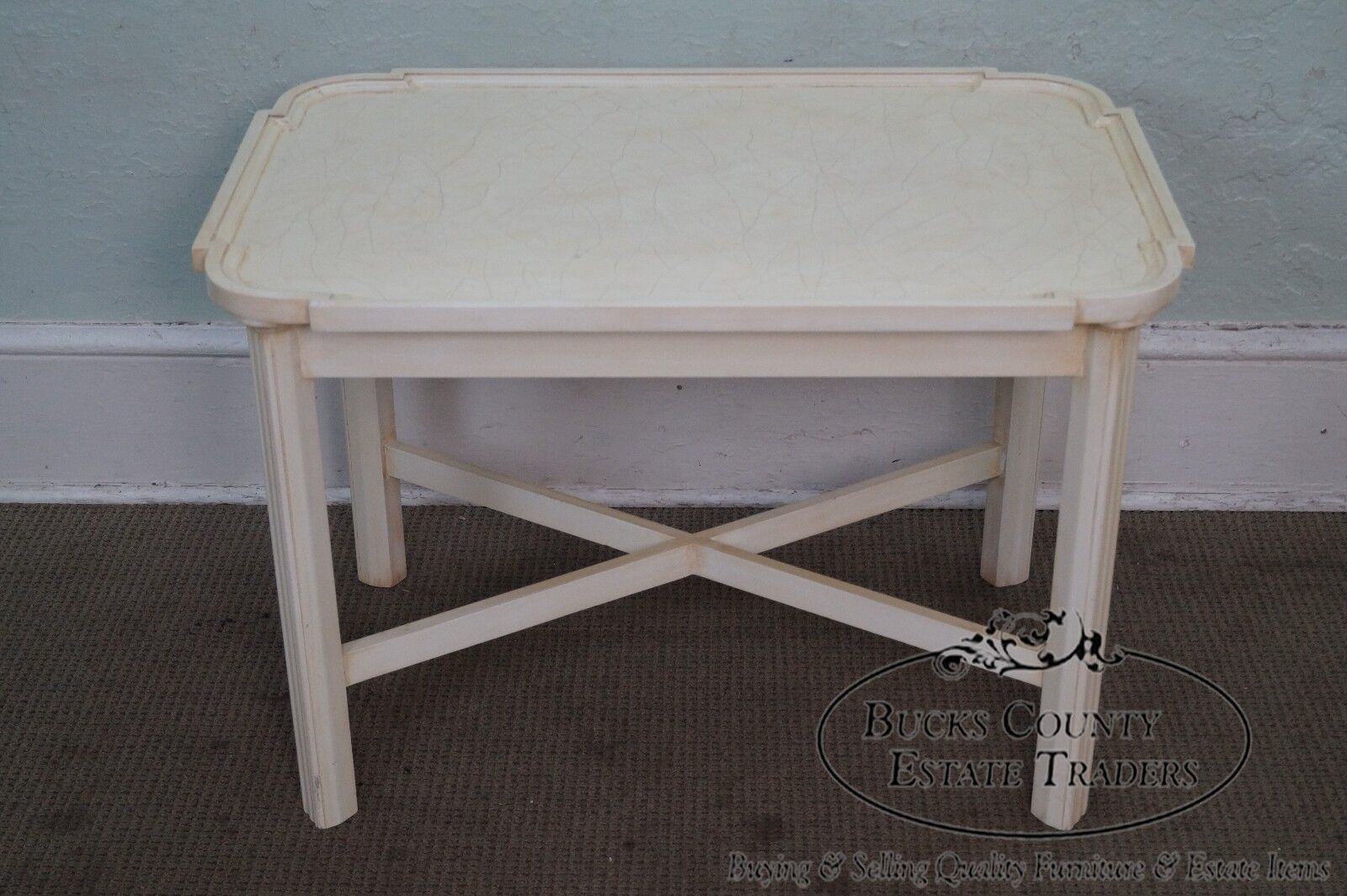 Custom Crackle Painted Finish Chippendale Style Side Table