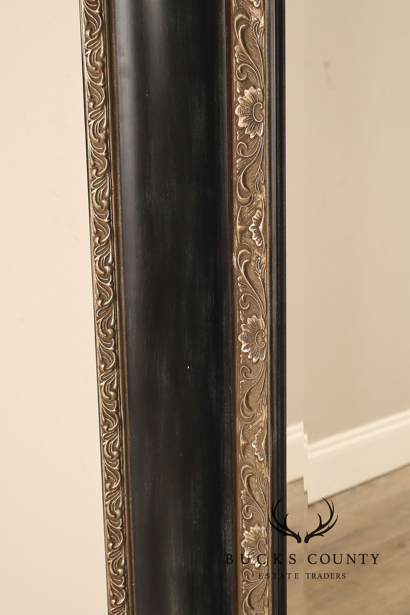 Large Black And Silver Beveled Wall Mirror