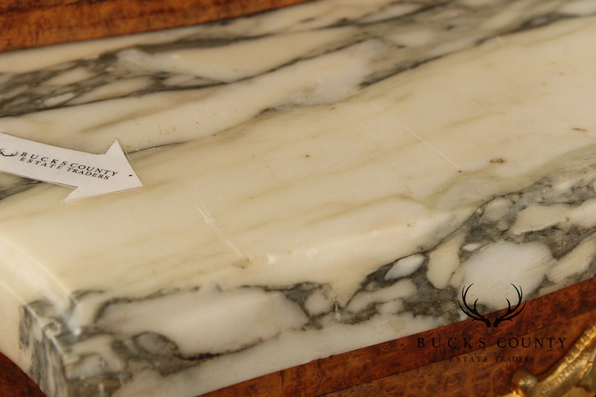 Antique French Louis XVI Style Burl Walnut Marble Top Buffet Hutch