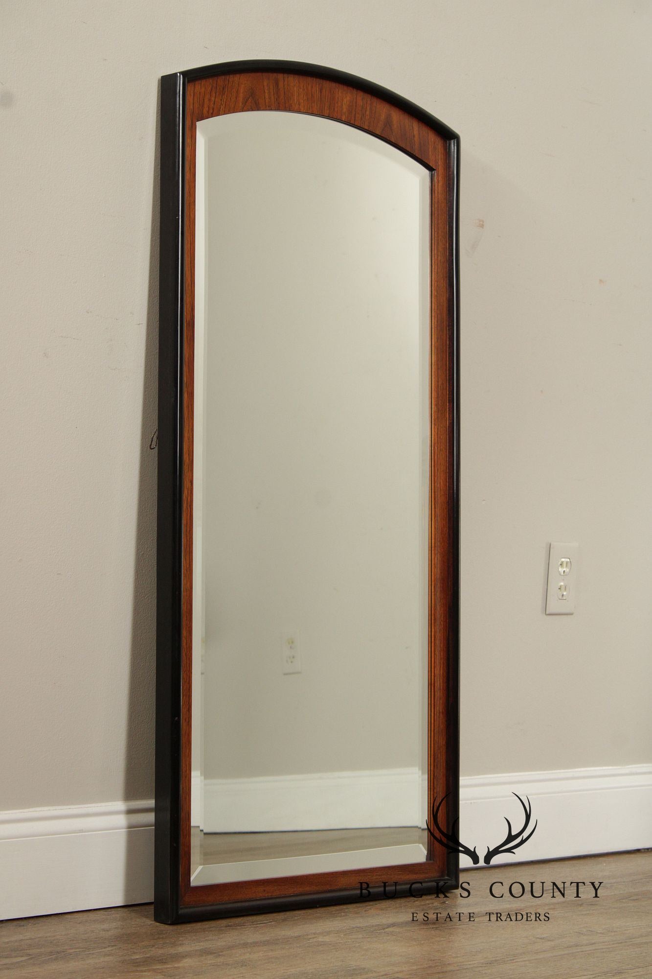 Century Furniture Modern Ebonized Teak Two Tone Arched Wall Mirror