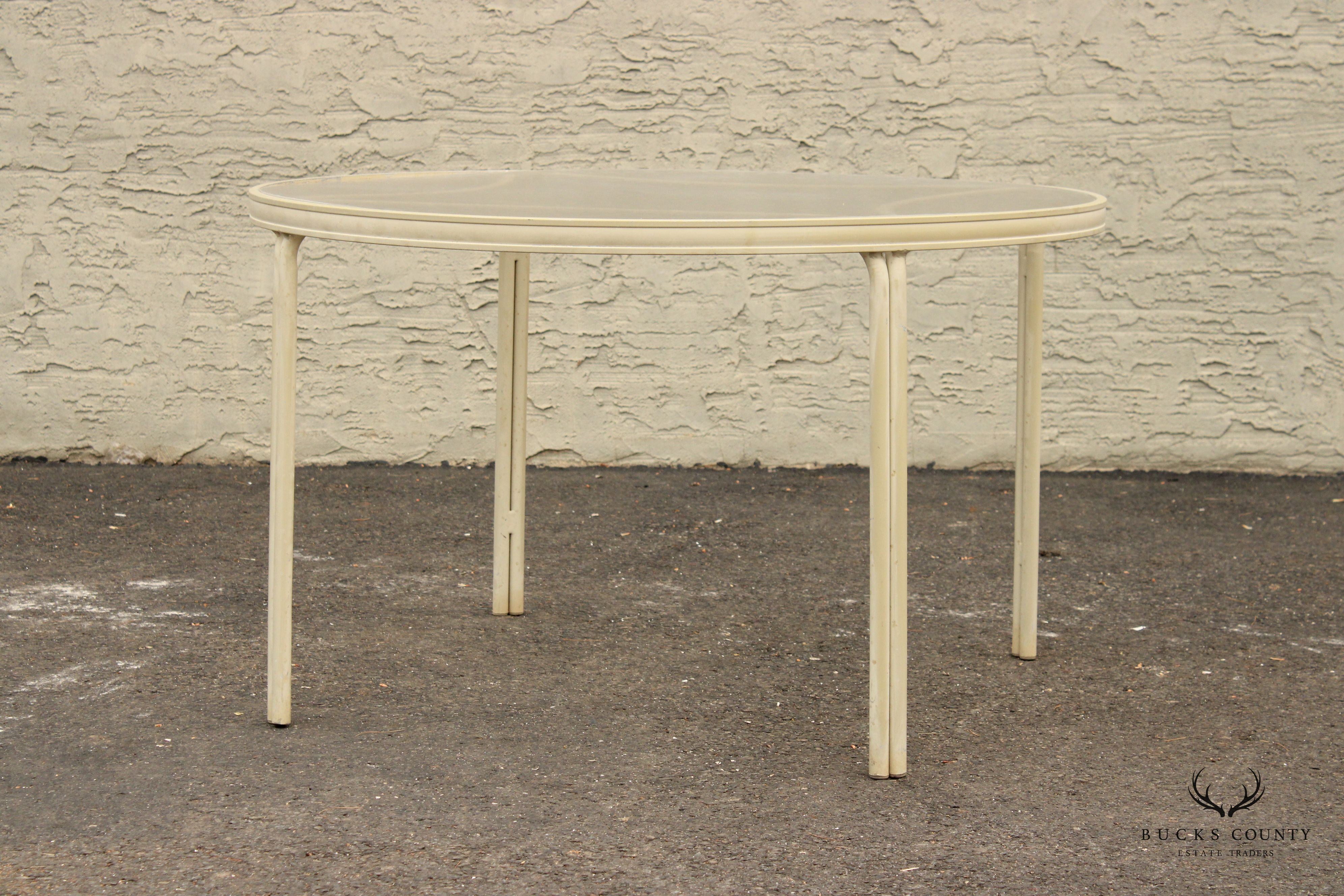 Mid Century Modern Round Aluminum Glass Top Patio Dining Table