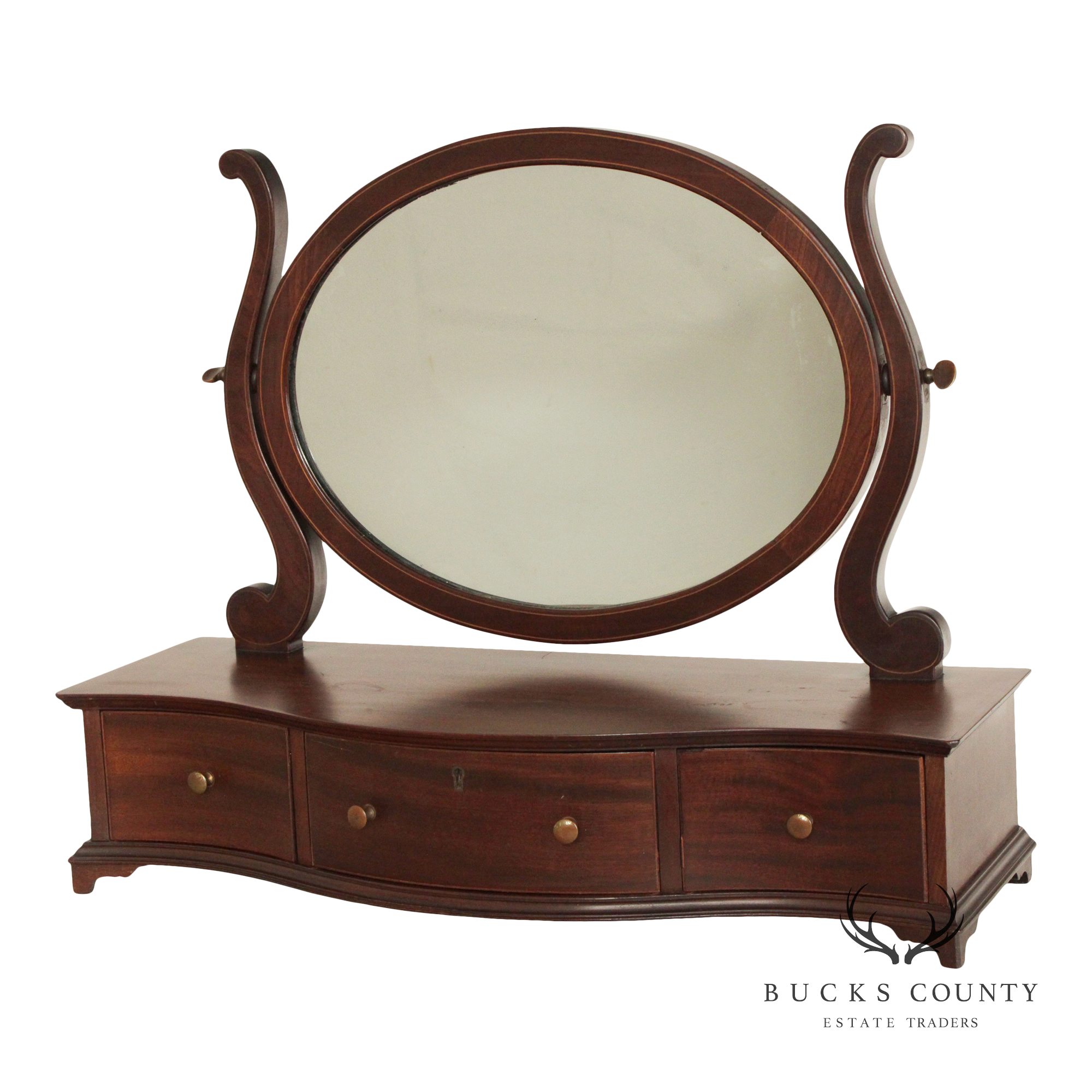 Potthast Bros. Federal Style Mahogany Shaving Mirror With Serpentine Base And Oval Swivel Glass